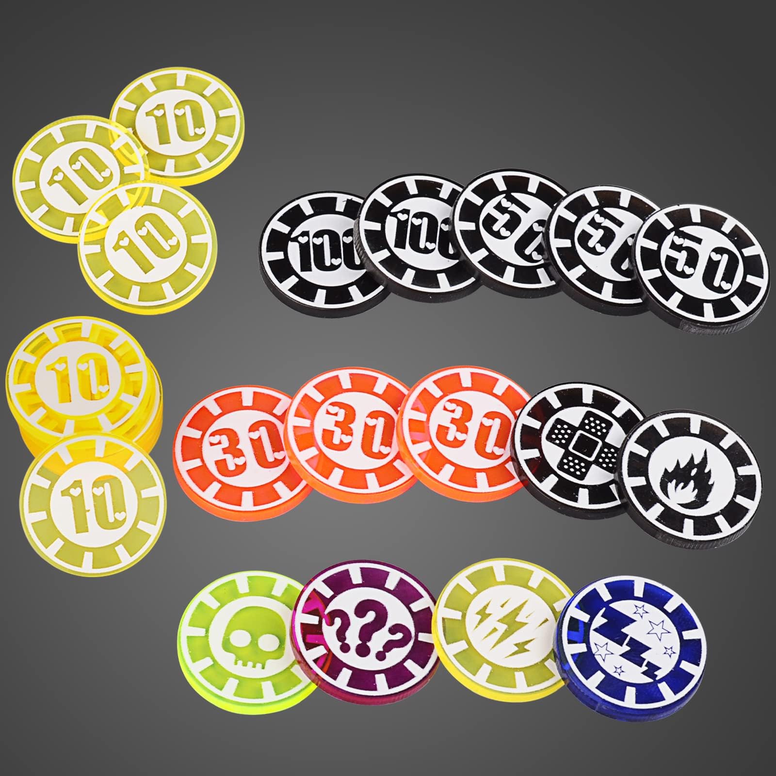 CZYY Damage and Status Counters Set of 24 Acrylic Effect Tokens Combatible with TCG