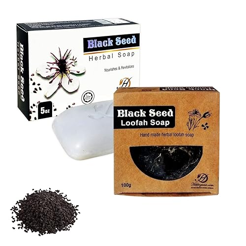 HERBOGANIC Jabón de hierbas Black Seed y jabón de lufa de semillas negras Jabones de limpieza profunda y nutritivos Ideal para hombres y mujeres