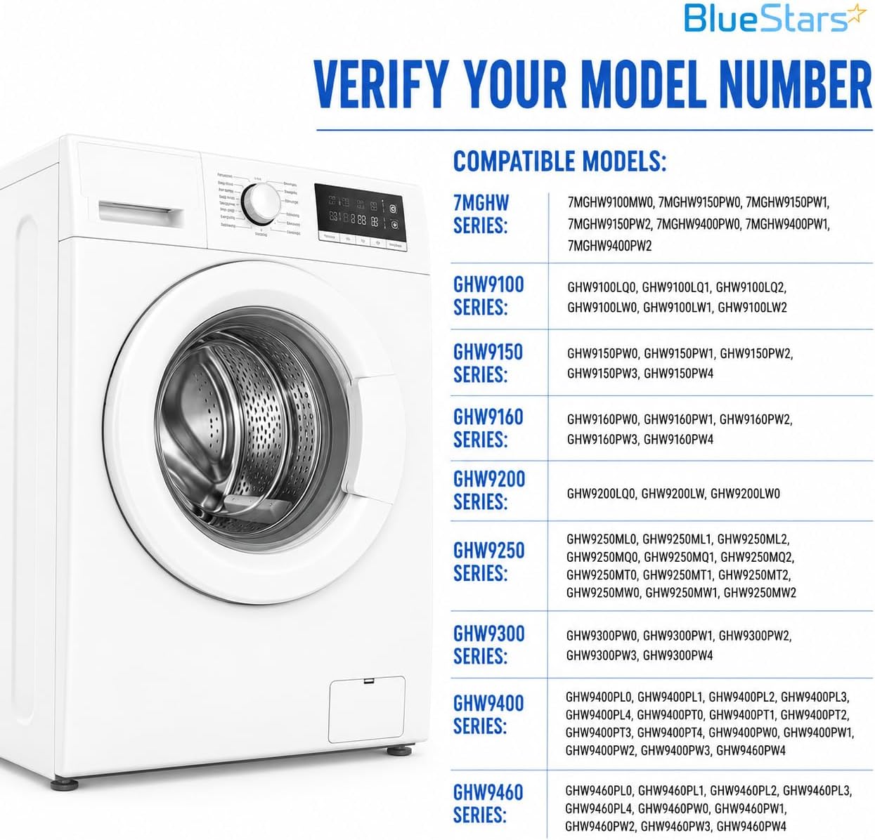 BlueStars 8181846 WP8181846 Washer Door Handle Compatible with Whirlpool Washers GHW9100LW1 GHW9150PW4 GHW9300PW4 GHW9150PW1 GHW9150PW0 GHW9200LW GHW9400PW4 - Replaces PS11744938 AP6011739