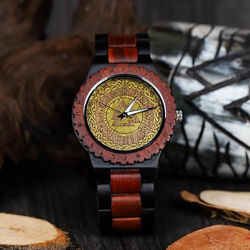 Vista 6 de Viking Gifts for Men Exquisite Norse Watch in Custom Wooden Box - Timeless Elegance