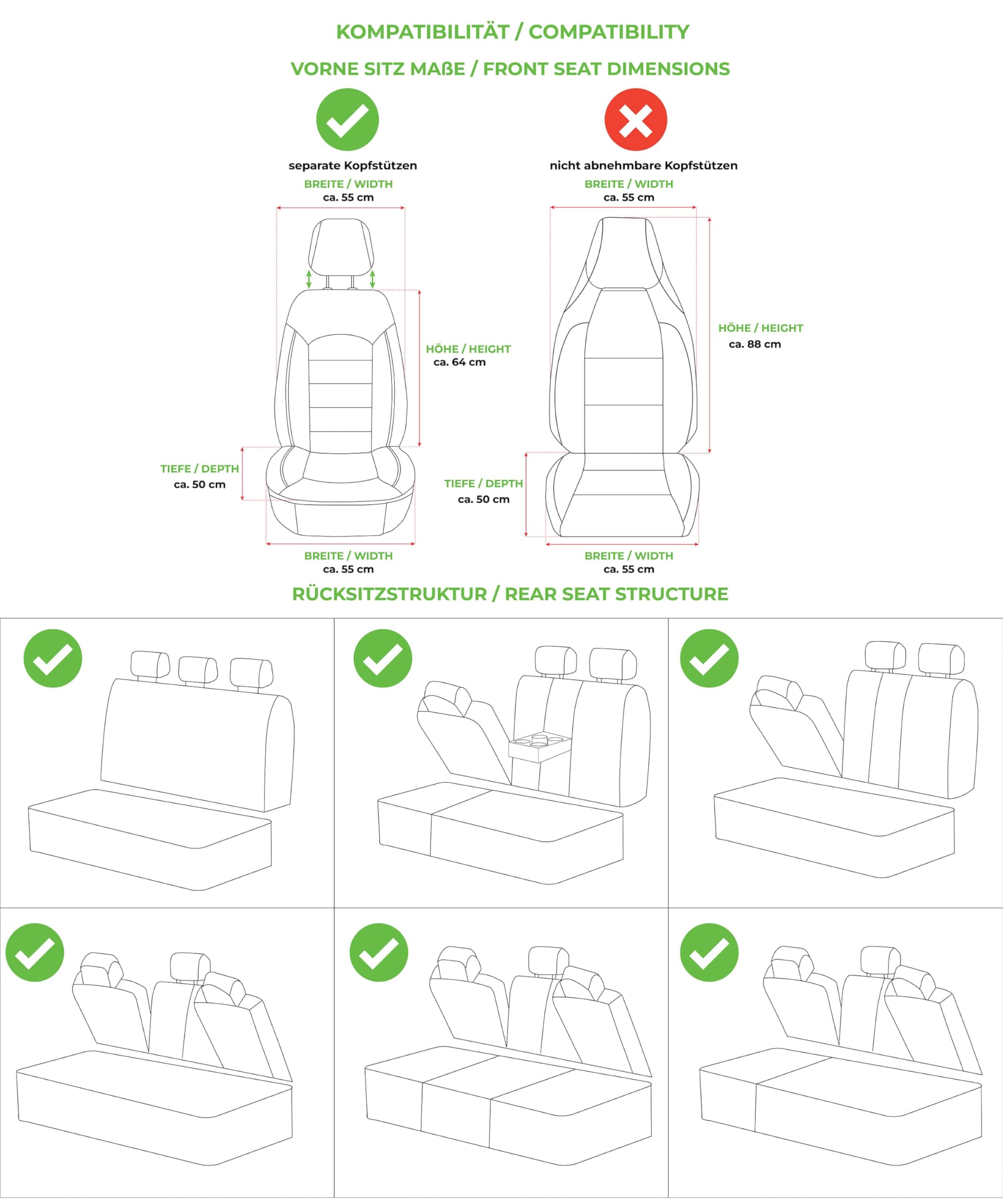 Autositzbezüge Universal für PKW & SUV – Premium Schonbezüge Komplettset Schwarz/Braun, hochwertig verarbeitet für mehr Sitzkomfort, Airbag-kompatibel Sitzauflage, für Vorder- und Rücksitze