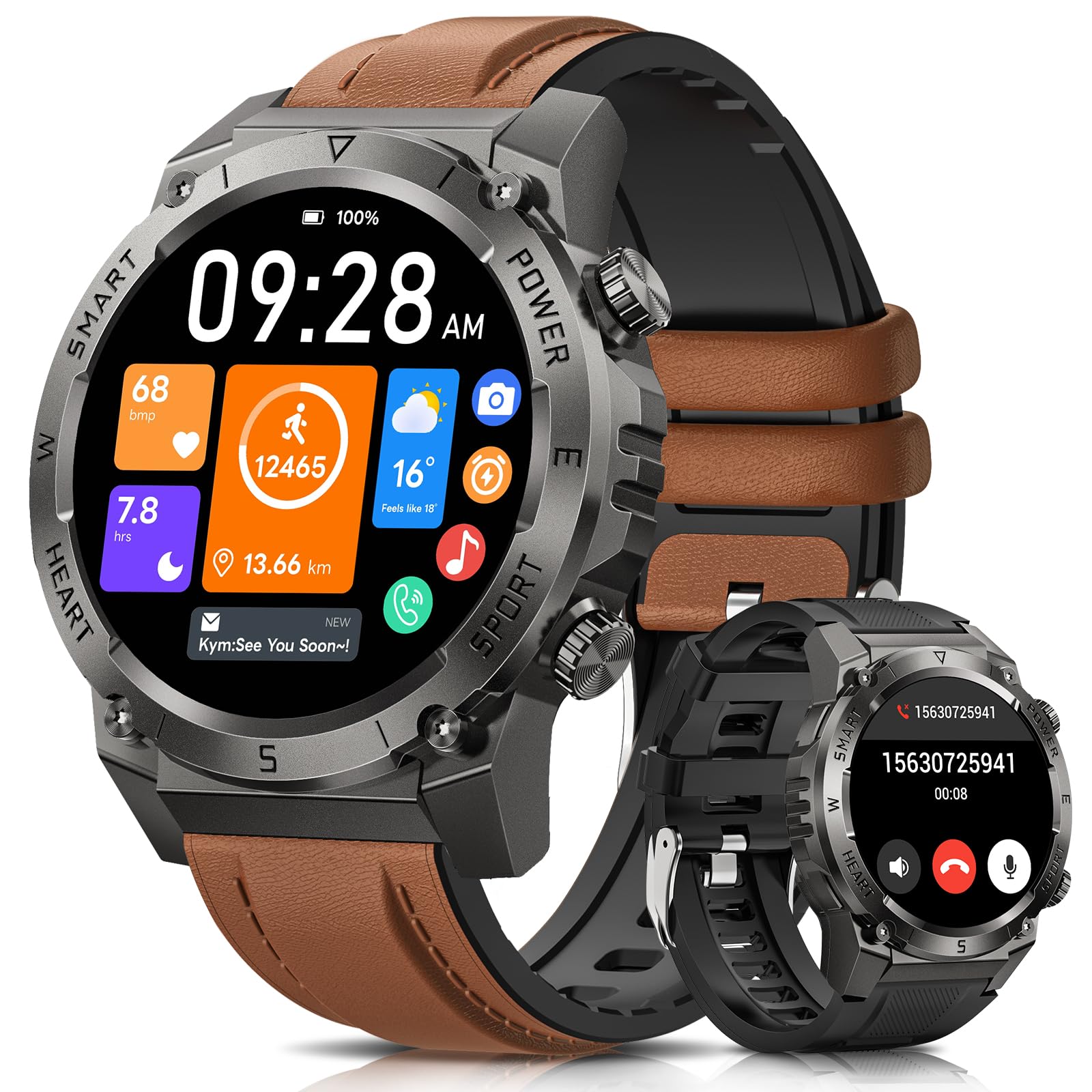 Smartwatch Militare Uomo - IP68, Cardiofrequenzimetro, 120 Sport, Per Android E IOS - Foto 3