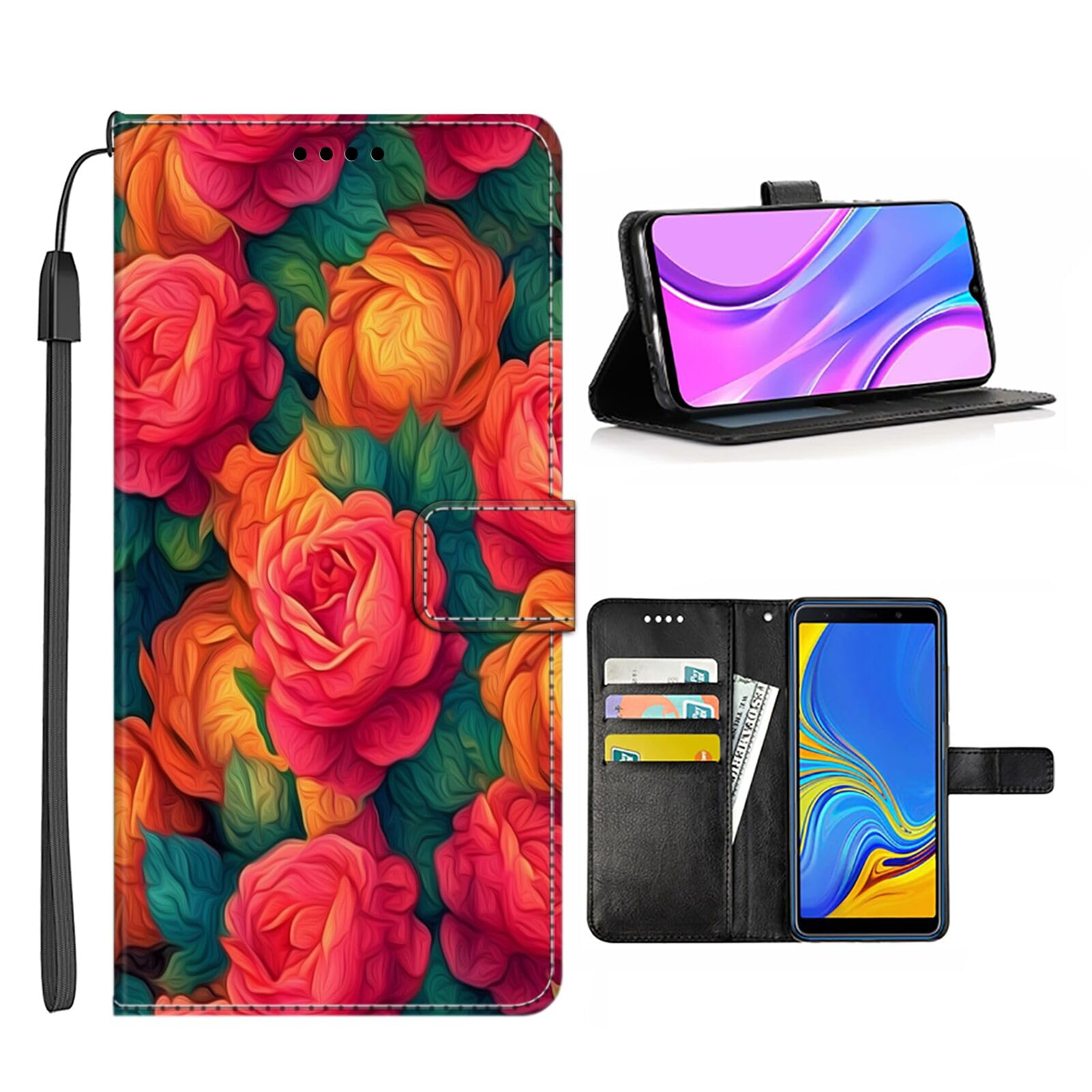 DAFEI Wallet Case for iPhone 13 Mini with Rose Flower-aa896 Pattern PU Leather Flip Folio ID&Credit Cards Pocket Lanyard