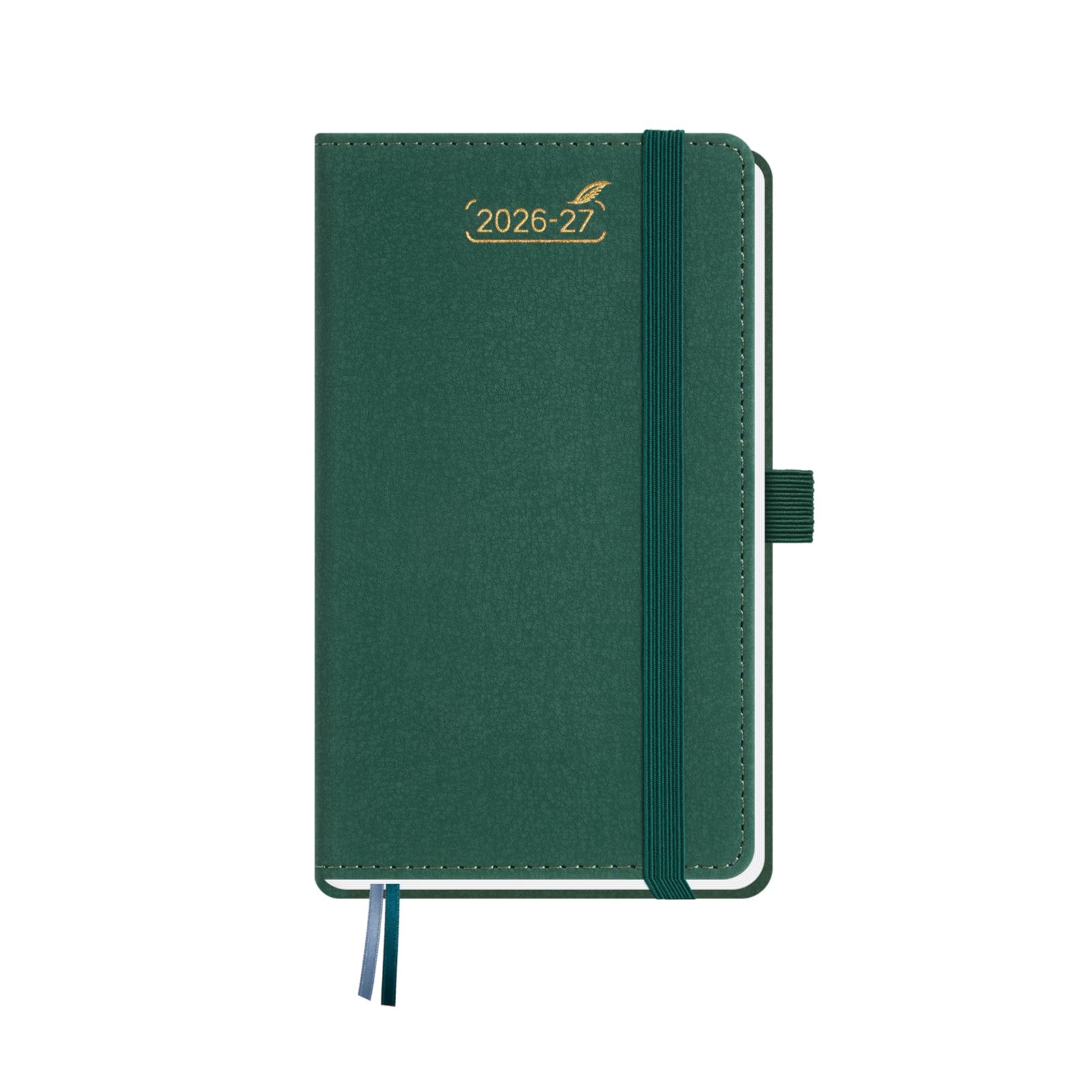 BEZEND Pocket Diary 2026-2027 Week to View with 2 Columns (Jul 26 - Dec 27), A6 15.5 x 9 cm. Dual Schedule Weekly Planner for Work & Life, with Pen Holder & Pocket. PU Leather Hardback, Evergreen