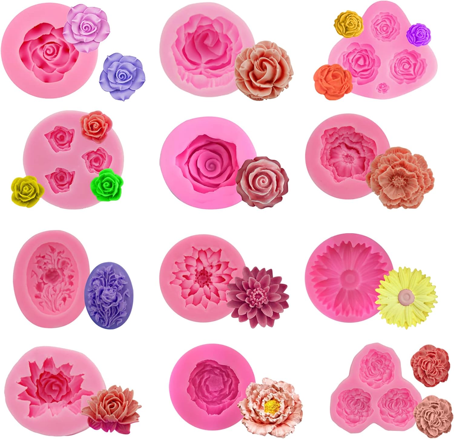 12 Pack Flower Mold Austin Rose Mold Rose Flower Handmade Soap Mold Peony Silicone