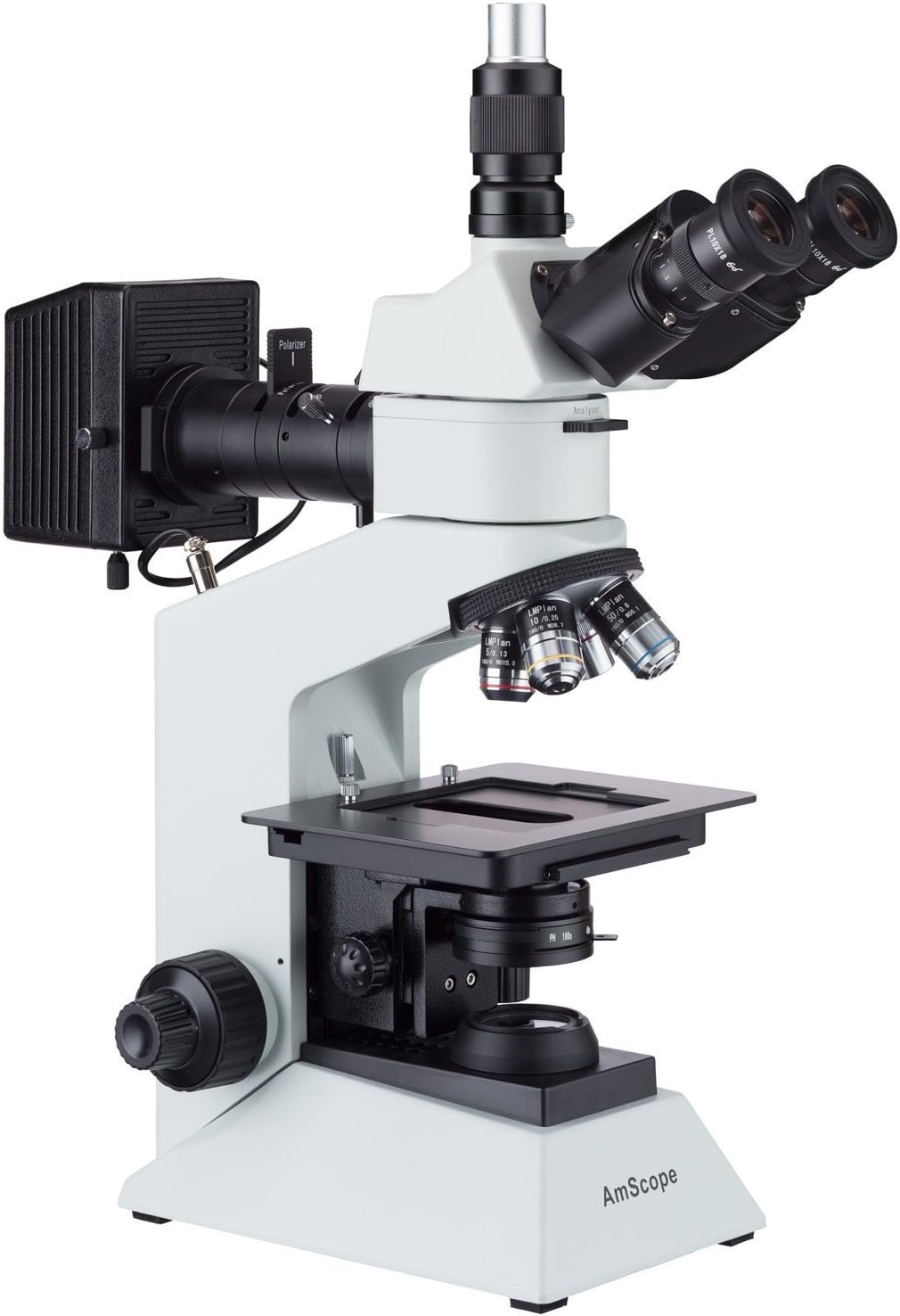 AmScope ME580T-PZ-2L 40X-500X Trinocular Dual-Light Polarized Metallurgical Microscope
