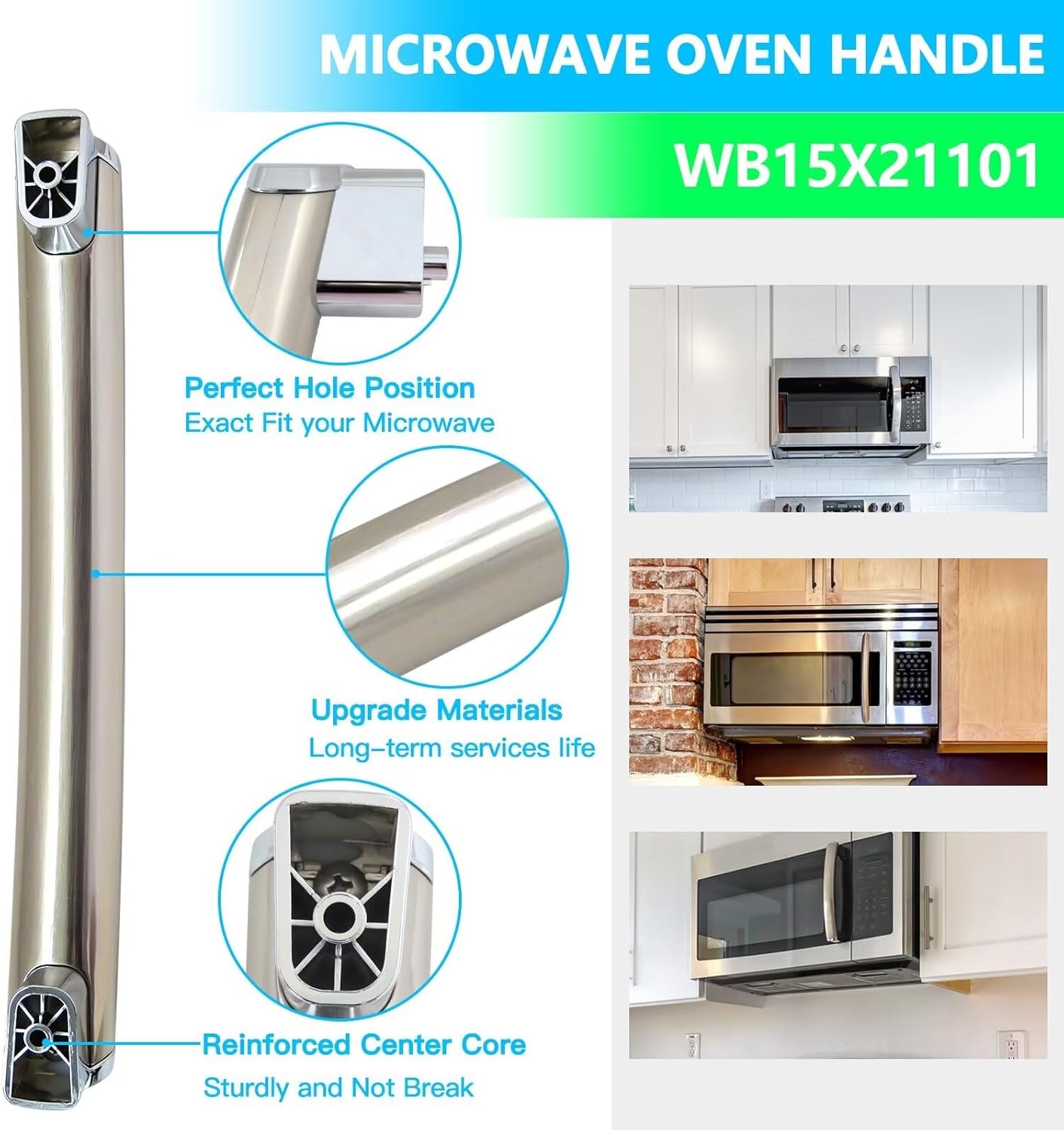 New WB15X21101 Microwave Door Handle Replacement for GE Microwave Handle JNM3163RJ1SS, JNM3163RJ2SS, JNM3163RJ3SS, JNM3163RJ4SS, Replace AP5790530, PS8754188