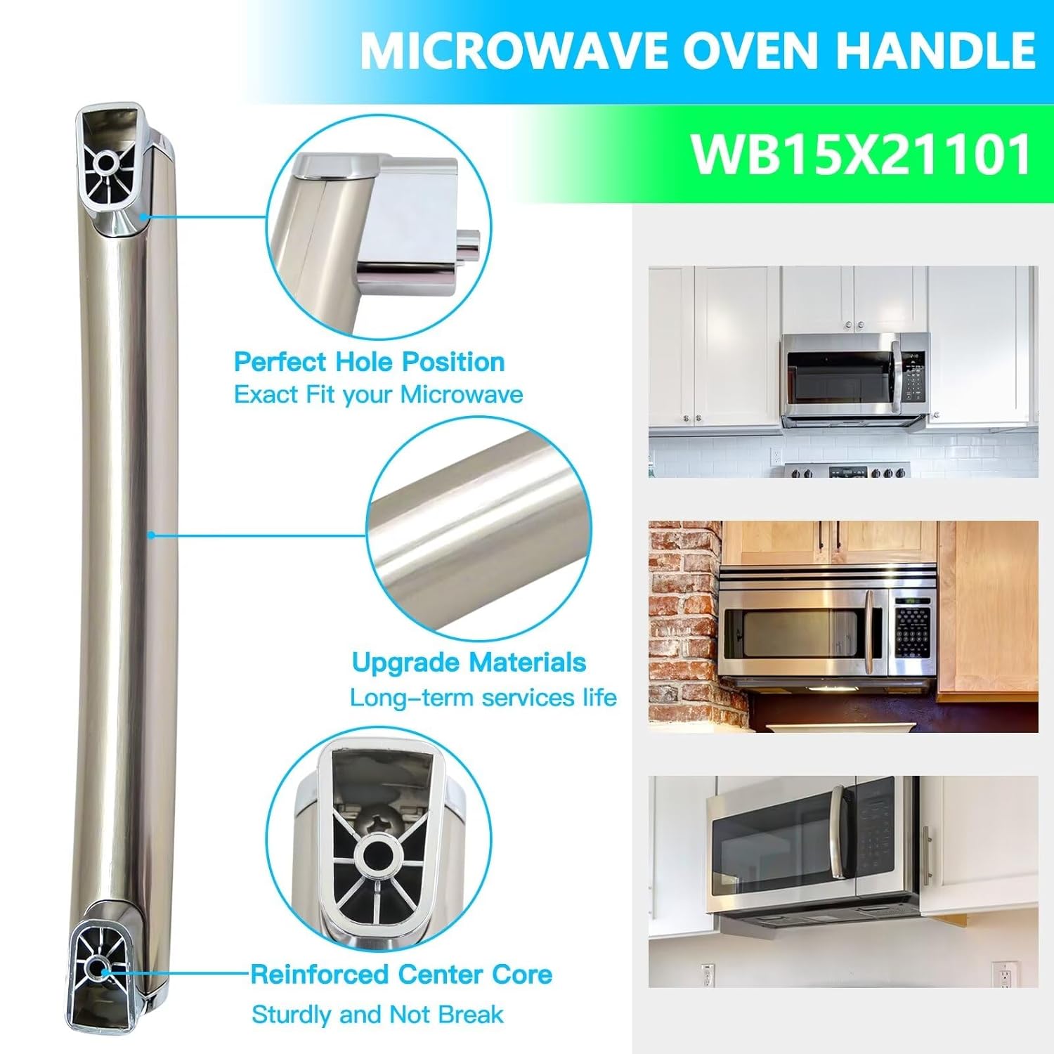 WB15X21101 Microwave Handle Replacement for GE Microwave, Reinforced for General Electric GE Microwave Door Handle Parts PSA9120SF4SS, PSA9120SF5SS, PSA9240SF1SS