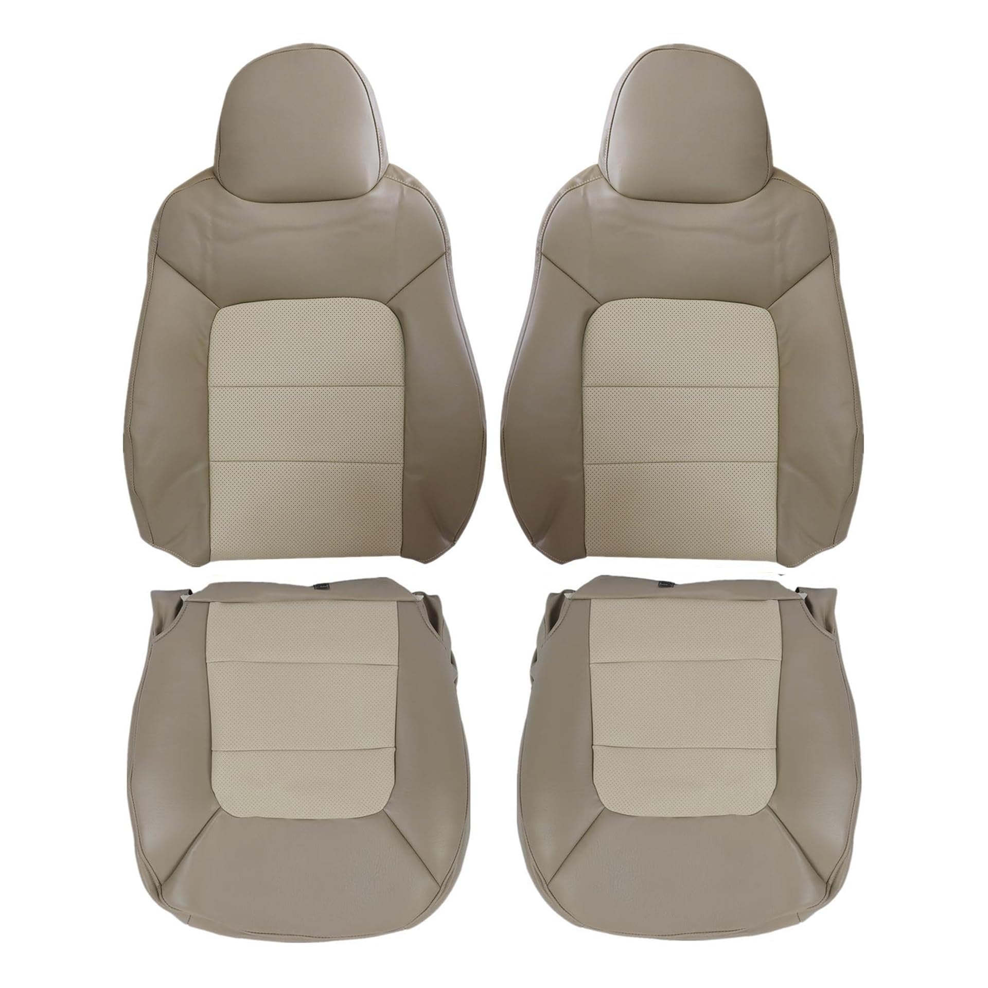 GXARTS Driver and Passenger Side Bottom and Top Lean Back Replacement Perforated Leather Seat Cover Tan Compatible with Ford Expedition 2003 2004 2005 2006