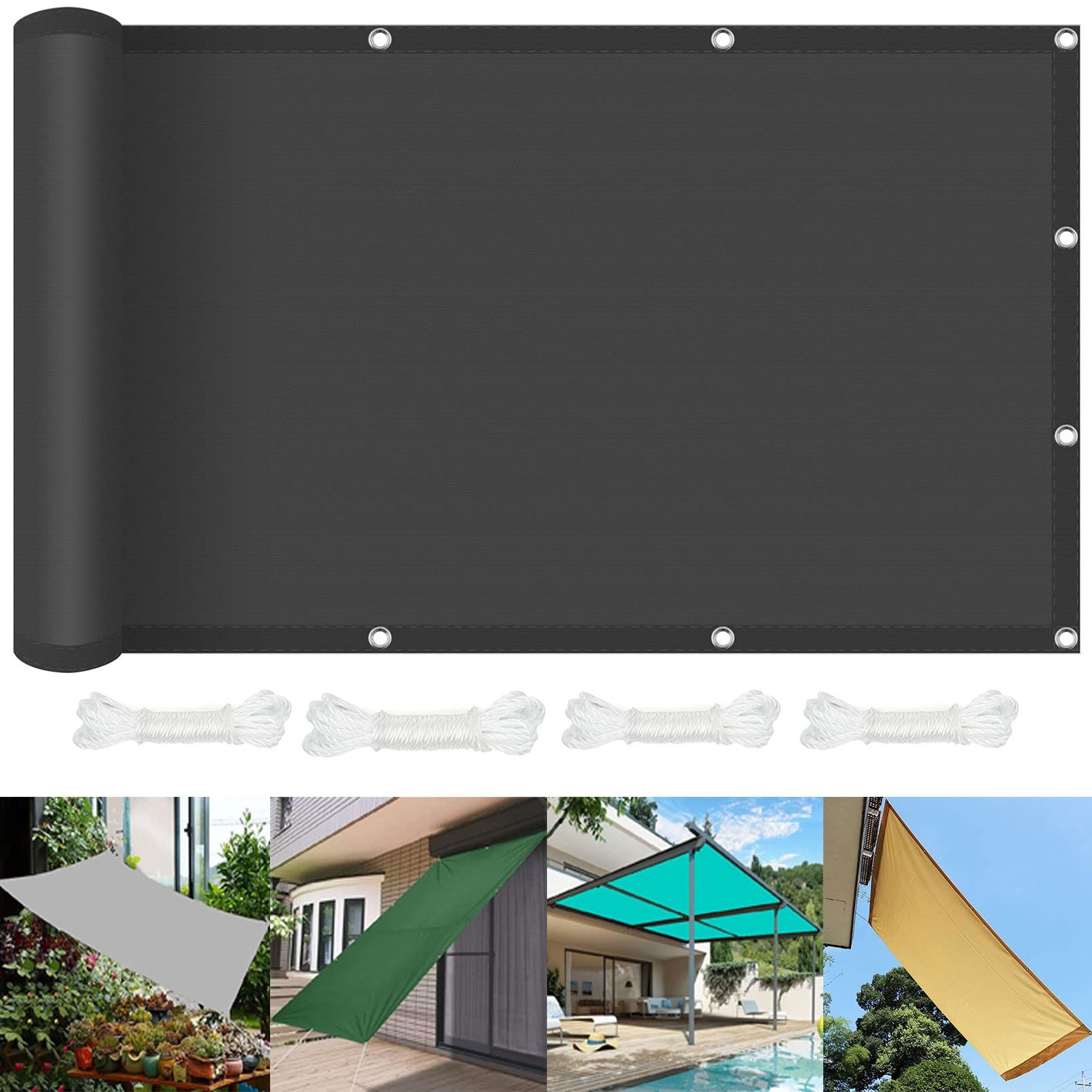 Voile ombrage rectangulaire étanche 3x10 m auvent de jardin gris protecteur