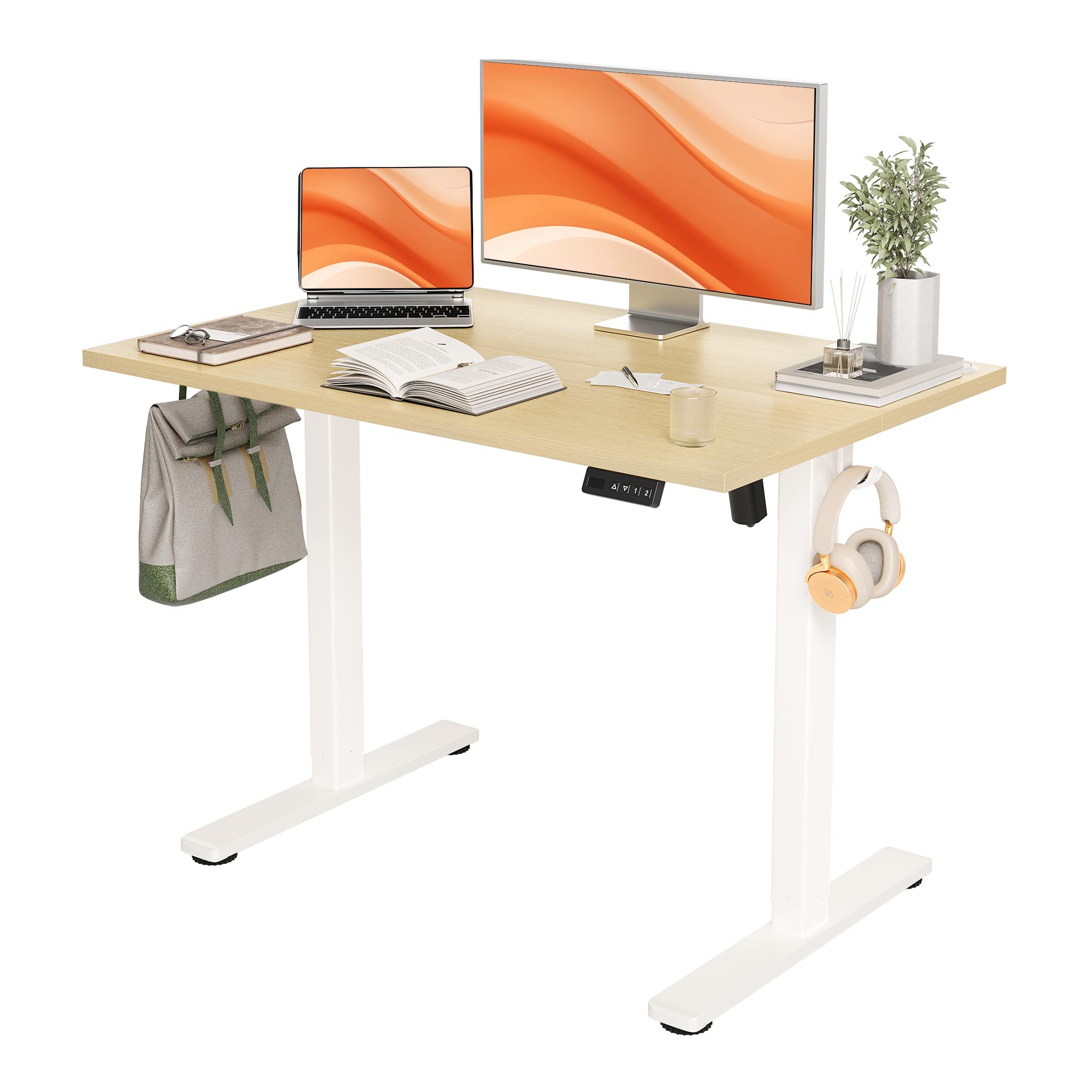 Seang Standing Desk with Adjustable Height, 40x24 Inch Electric Stand Up Desk for Home Office, Studio, Computer Workstation, Nature Top
