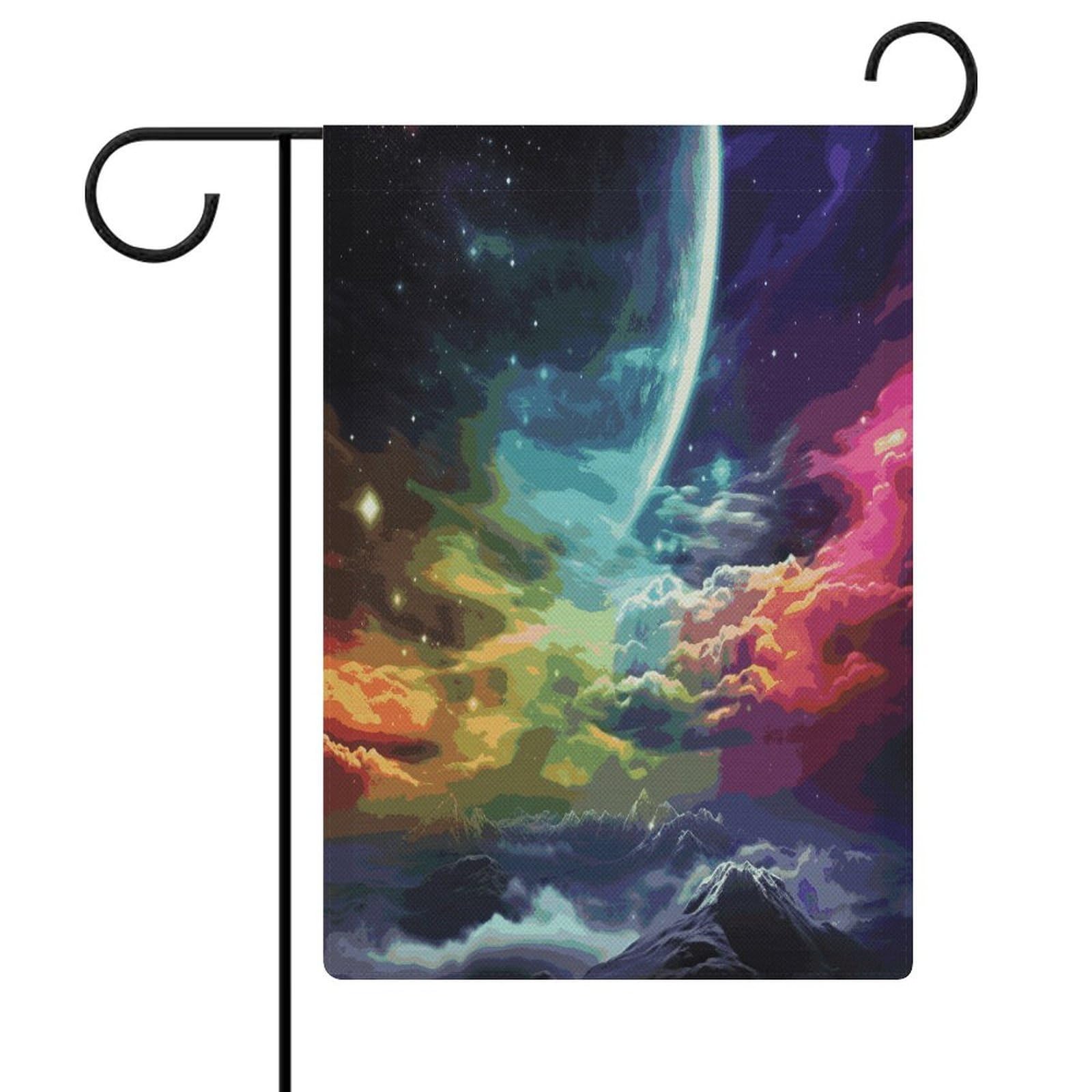 Bandera de jardín de verano para terrazas y patios con ilustración de cielo y luna