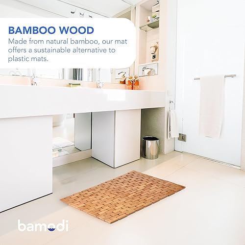 Miniatura 2 de Bamodi Tapete de bambú para baño, tapete de baño de madera, accesorios de madera natural para spa, bañera, cocina, piscina, zona de playa, diseño