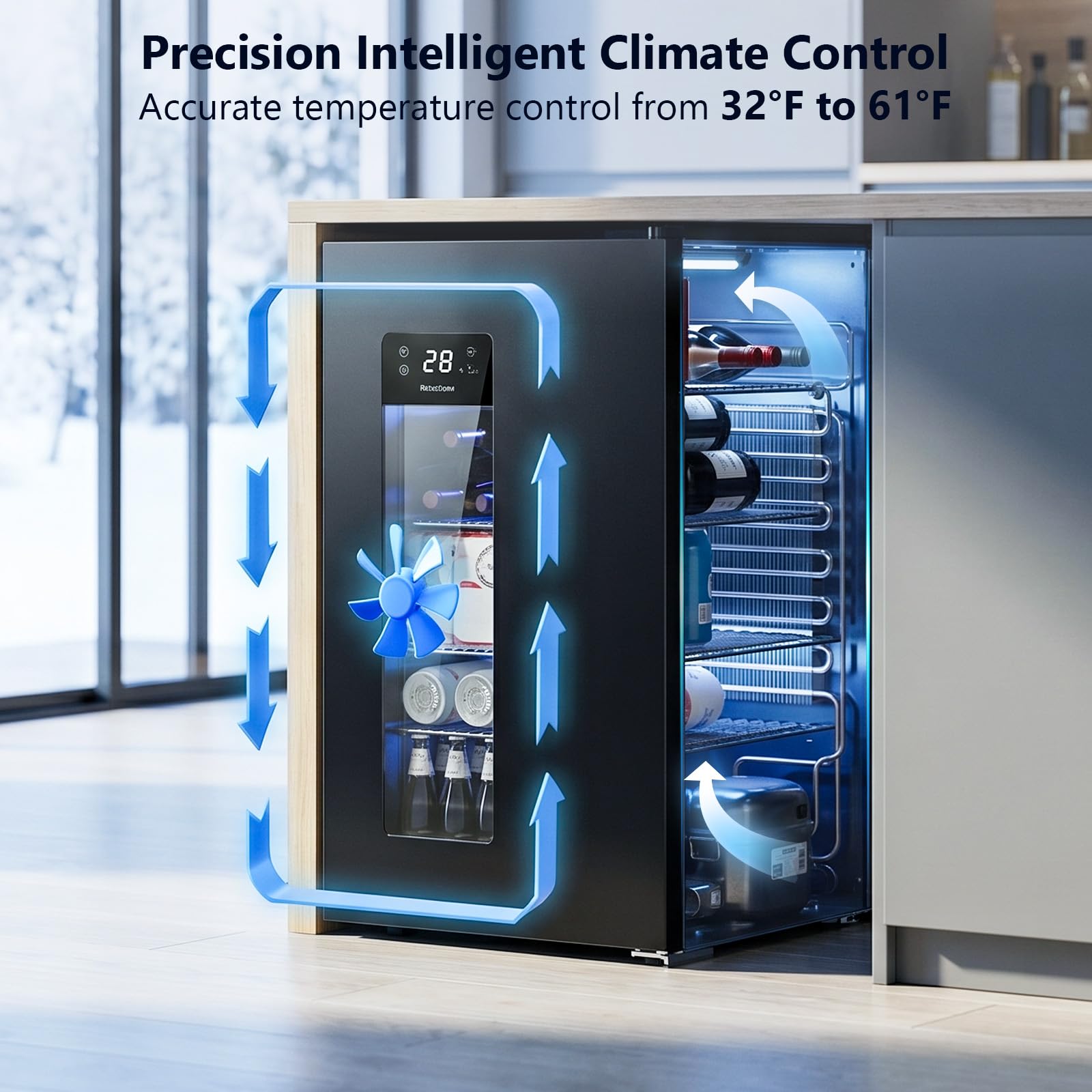 Cowsar 3.2 Cu. Ft. Beverage Refrigerator, 130-Can Beer Cooler With Glass Door, Adjustable Shelves, Digital Temperature Control (20°F–50°F), And LED Lighting For Home, Office & Bar, Black on Fridge.com - View 6