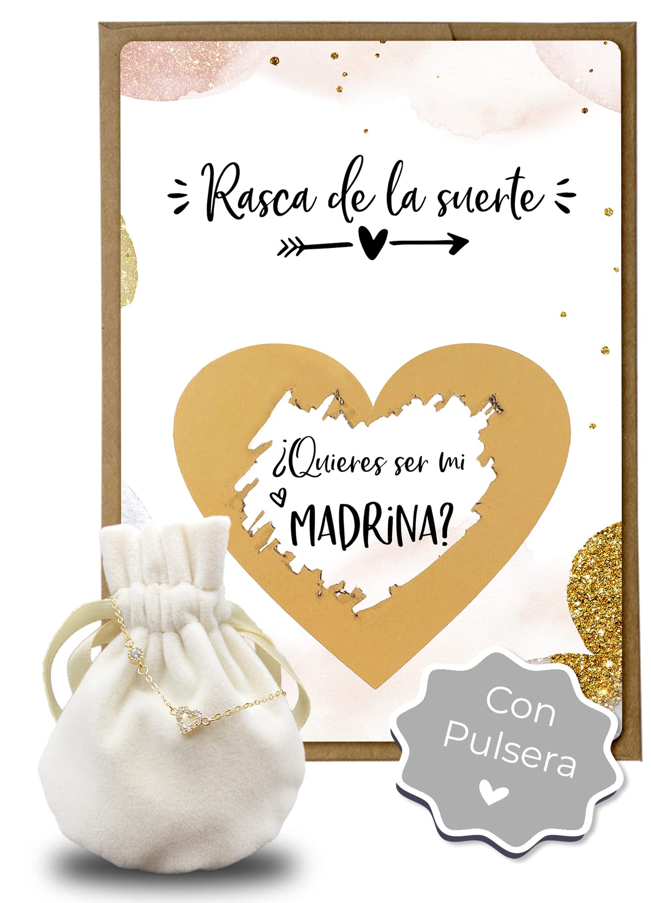 Joli Coon Tarjeta de rascar - Quieres ser mi madrina con sobre pulsera Madrina