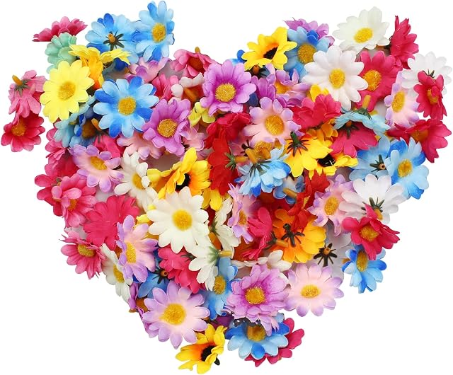 inodiref 100 Pcs Mini Artificial Sunflower Heads Multicolor Artificial Daisy Flower Heads for Craft DIY, Home Decoration, Wedding Art Decoration, Party Decoration (4 cm)