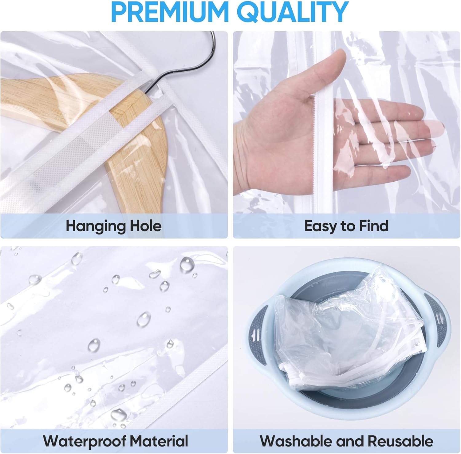 BALEINE 40'' Clear Garment Bags, 2 Packs PEVA Dress Bag for Closet Clothes Dresses Suit Coats Storage (Clear, 2PK) - Image 2