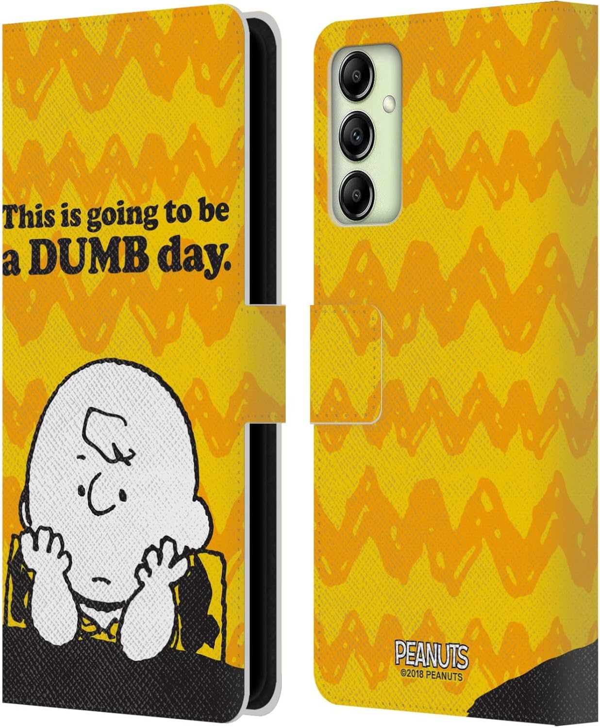 Head Case Designs Officially Licensed Peanuts Dumb Day Charlie Brown Leather Wallet Case Compatible with Samsung Galaxy A14 5G