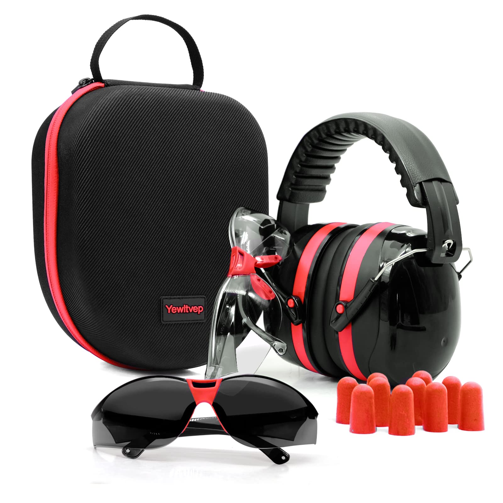 Yewltvep Shooting Ear Protection Gun Range Ear Protection with Earmuffs, Gun Safety Glasses, Earplugs, Hard Storage Case