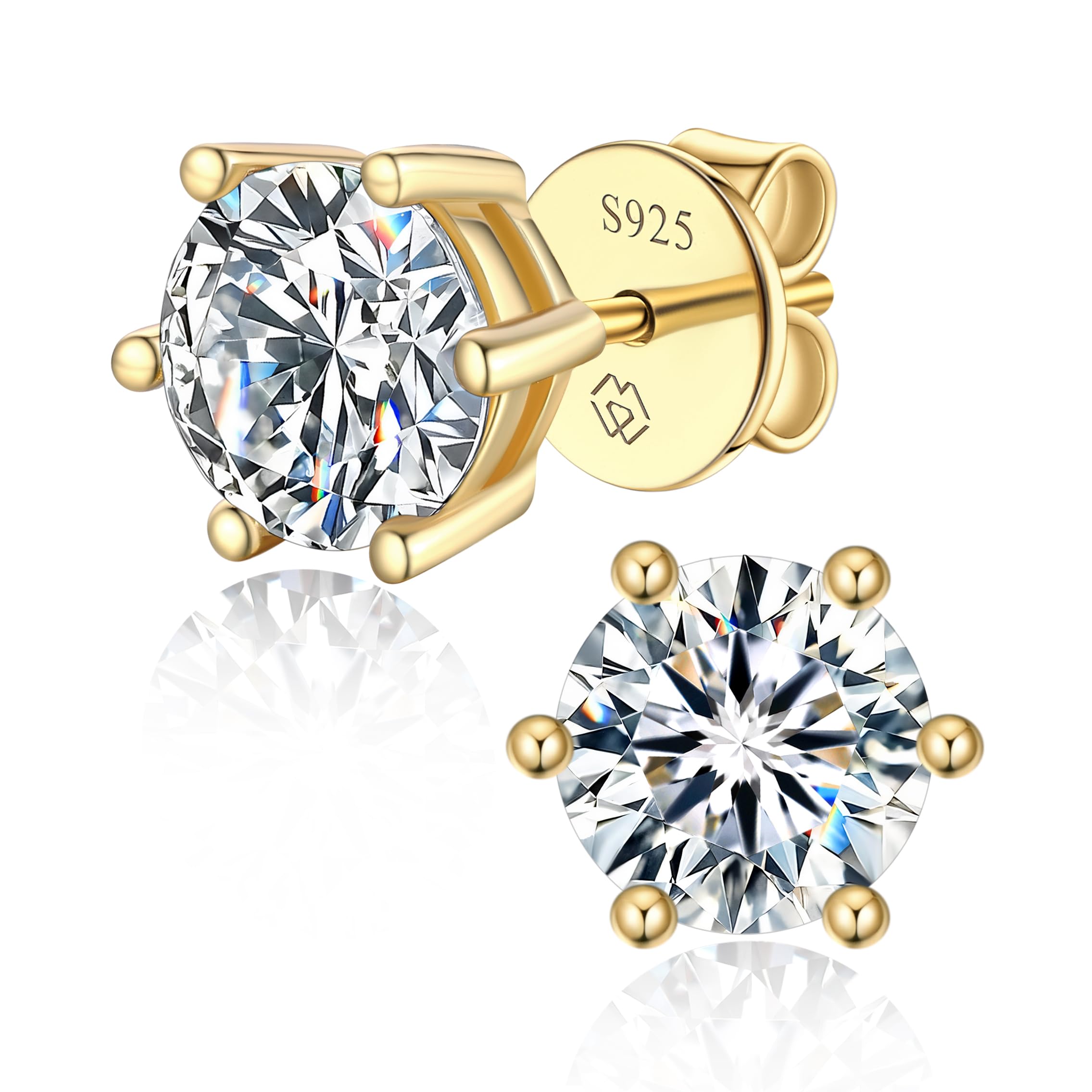 MomentWish Moissanite Ohrringe Gold 585, 0,6/1/2/3 Karat Ohrstecker Rosegold Diamant Echtes Silber Hypoallergen Schmuck Damen Geschenk für Frauen Freundin 4-7,5 mm