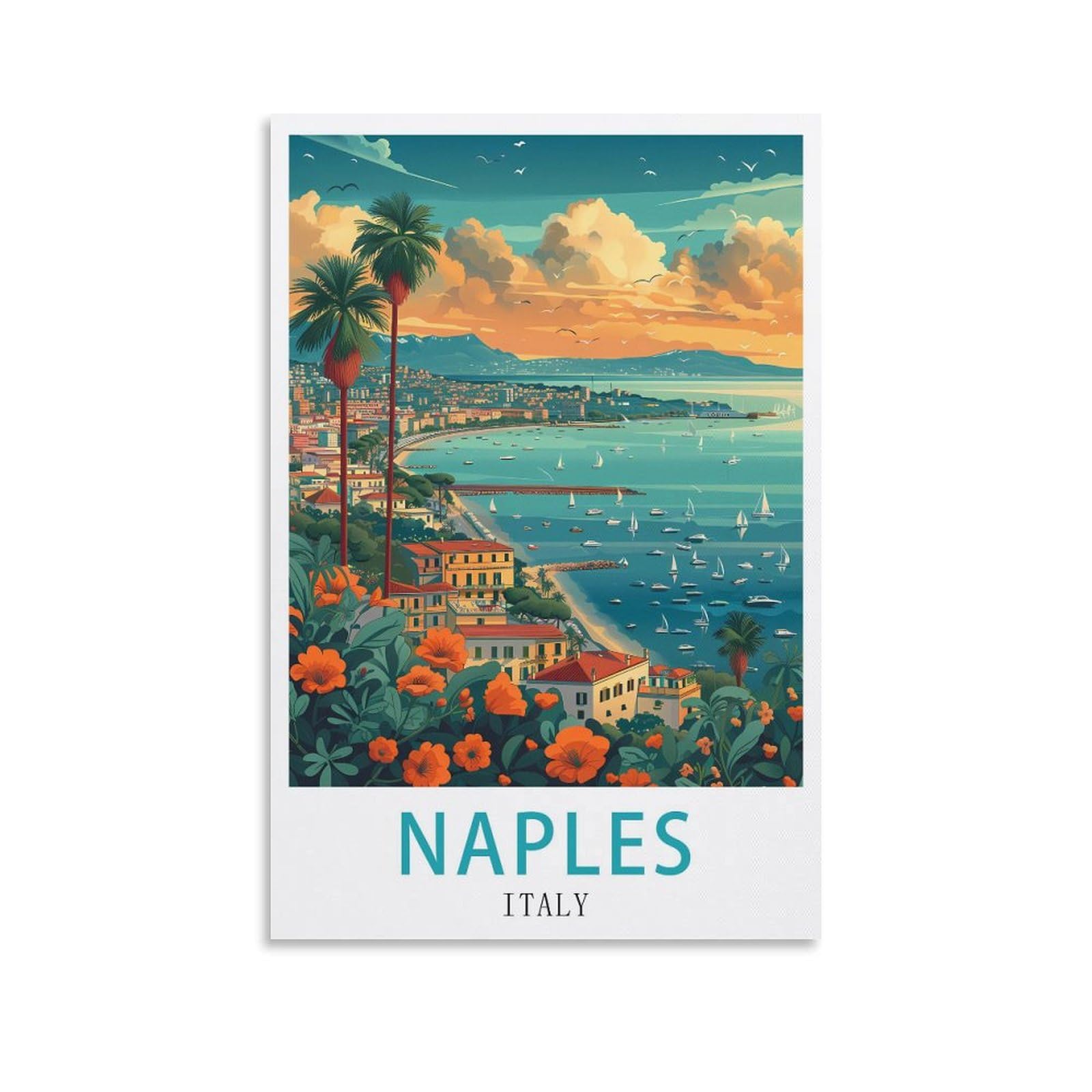 Lolwnni Unframe-Style Italy Naples Vintage Travel Posters 12X18inch(30X45cm) Canvas Wall Art Print Picture Paintings For Living Room Bedroom Decor