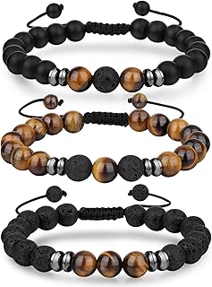 Senteria 3-6 Pieces 8mm Beads Bracelet for Men Women Natural Stone Bracelet Mala Agate Yoga Elatics Bracelet Tiger Eye Bracelet for Men