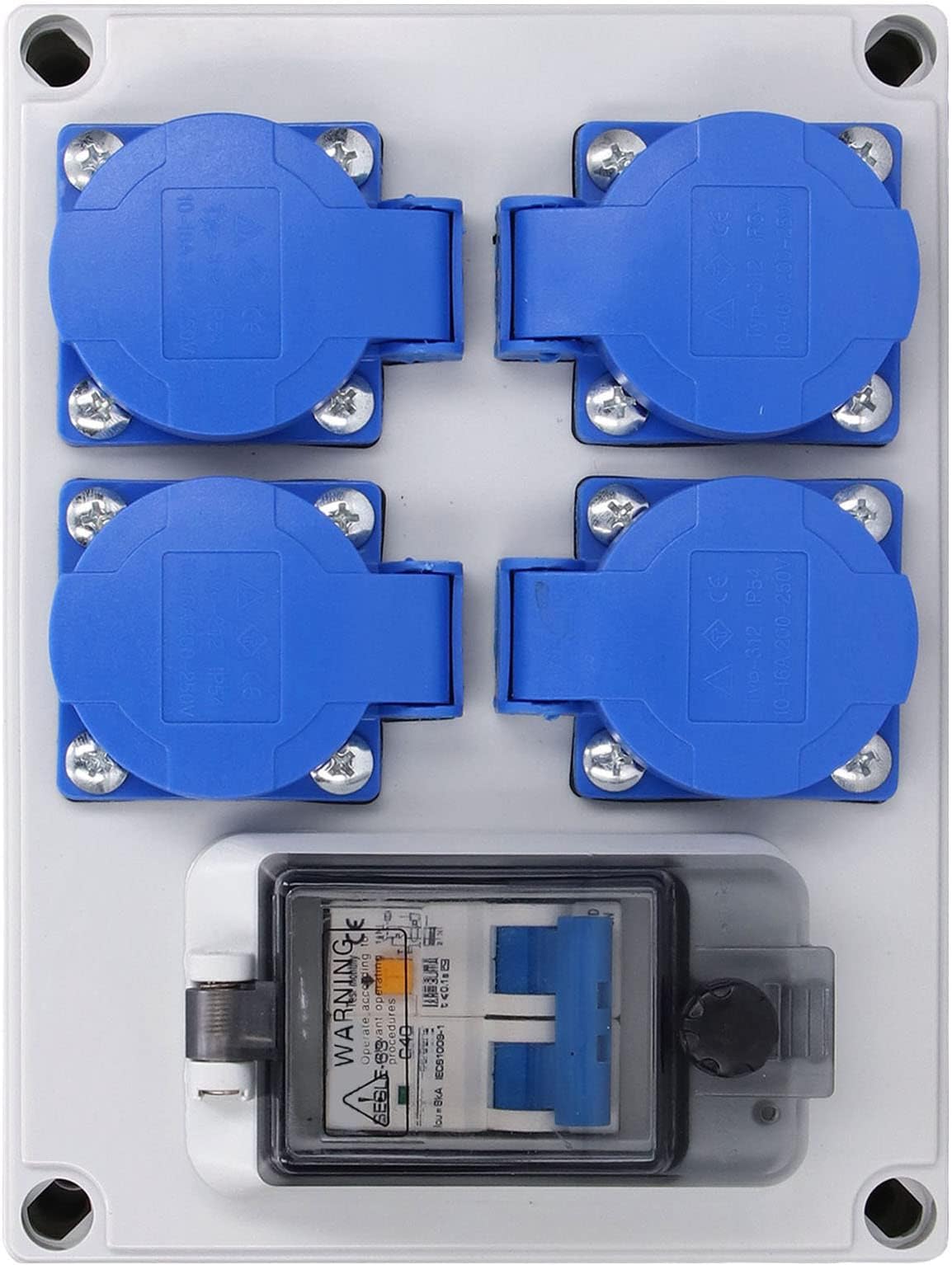 Waterproof Receptacle, Wall Socket 200‑250V 4 Position with 230V 40A 1P+N RCD for Power Supply