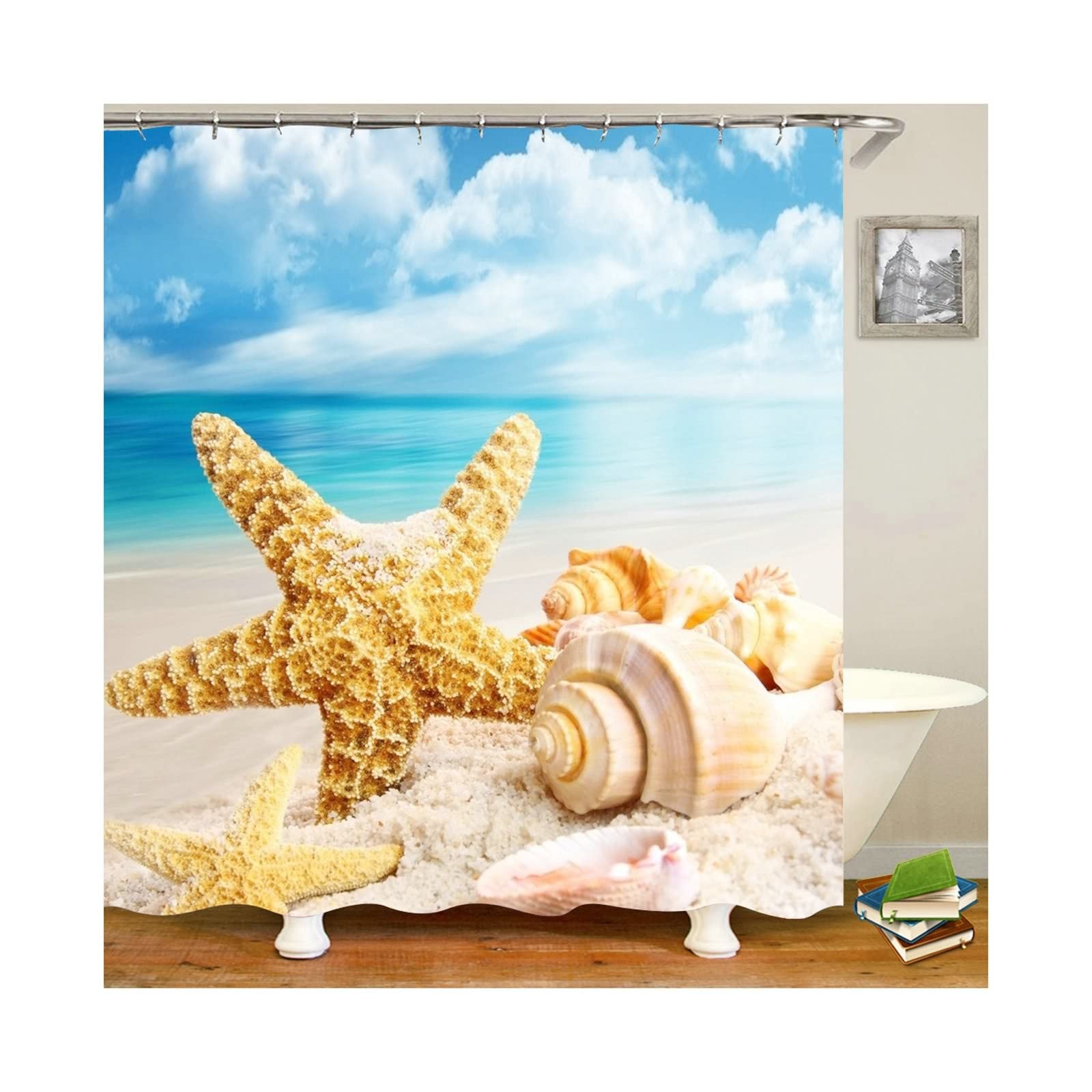 Rideau de douche plage 165x200cm en polyester KnSam pour salle de bain