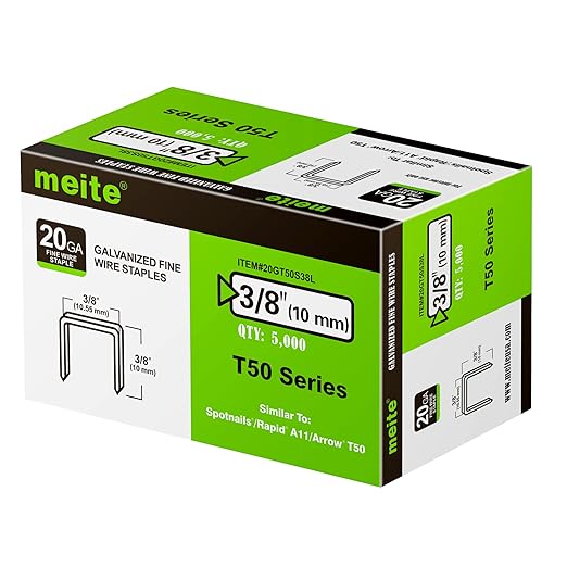 meite T50 Staples, 3/8 Inch Heavy Duty Staples for Staple Gun, Galvanized 20 Gauge 3/8 Inch Crown Staple for Upholstery, Construction, Furniture (5,000 Counts)