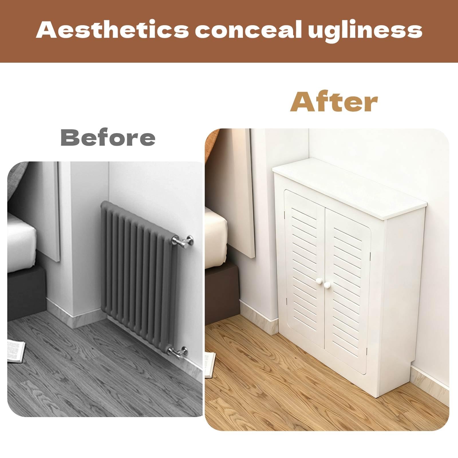 Mobile Copri Tubi In PVC Per Organizzare E Nascondere Tubature Idrauliche O Del Riscaldamento, Copri Termosifone Moderno Bianco Aerazione, Ideale Per Appartamenti, Lavanderie E Bagni(50x80x25 cm)