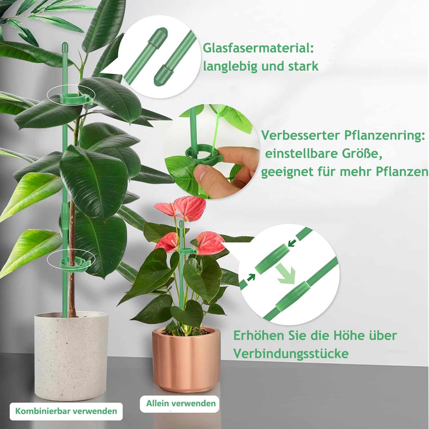 NLDGR 10 pezzi di pali di supporto per piante con 15 clip per piante, pali per fiori a stelo singolo da 40,6 cm flessibili, bastoncini per piante per orchidee e pali da interno