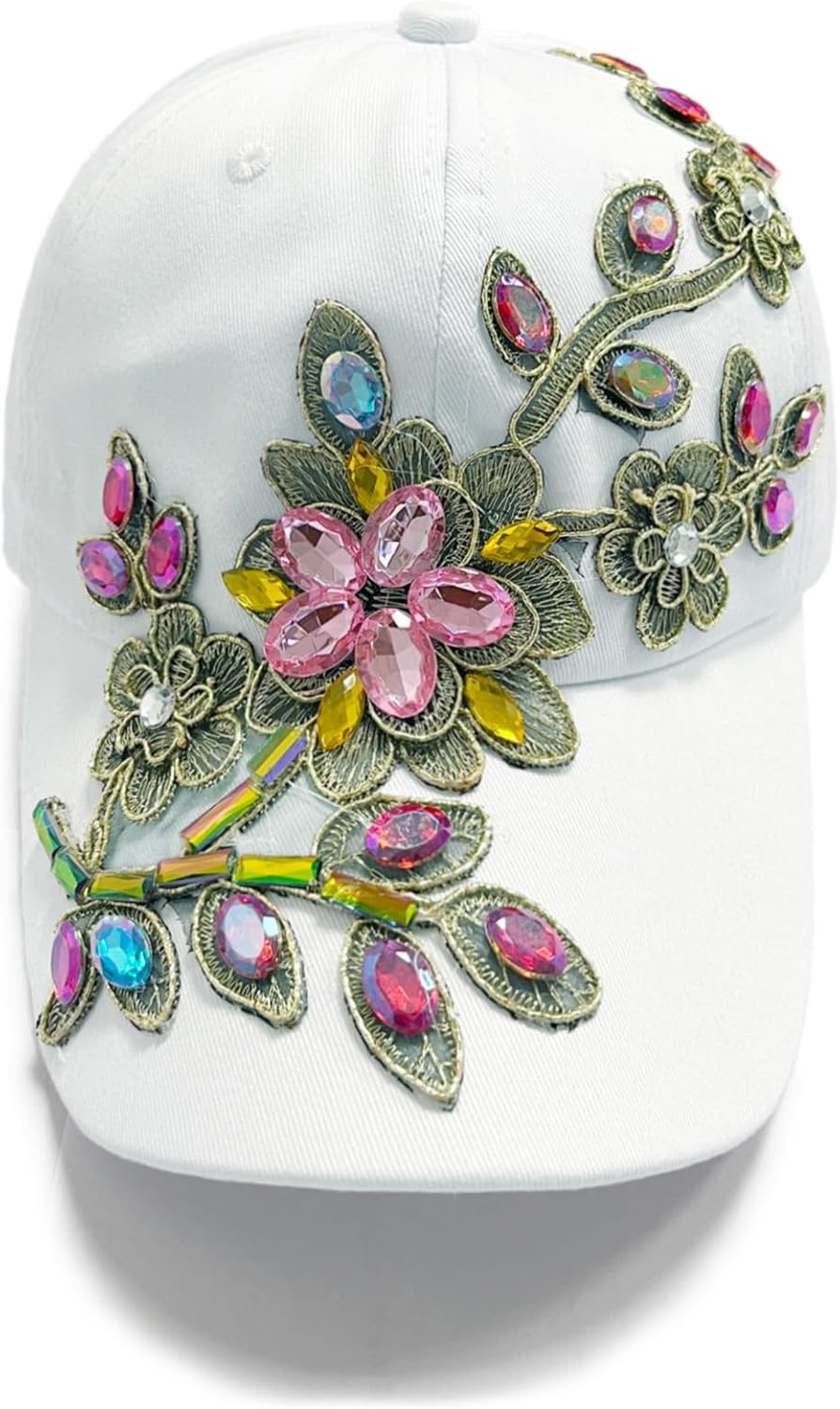 Colorful Rhinestone Baseball Cap Women Studded Big Crystals Denim Hat Bling Flower Sequin Sun Protection Duckbill Hat