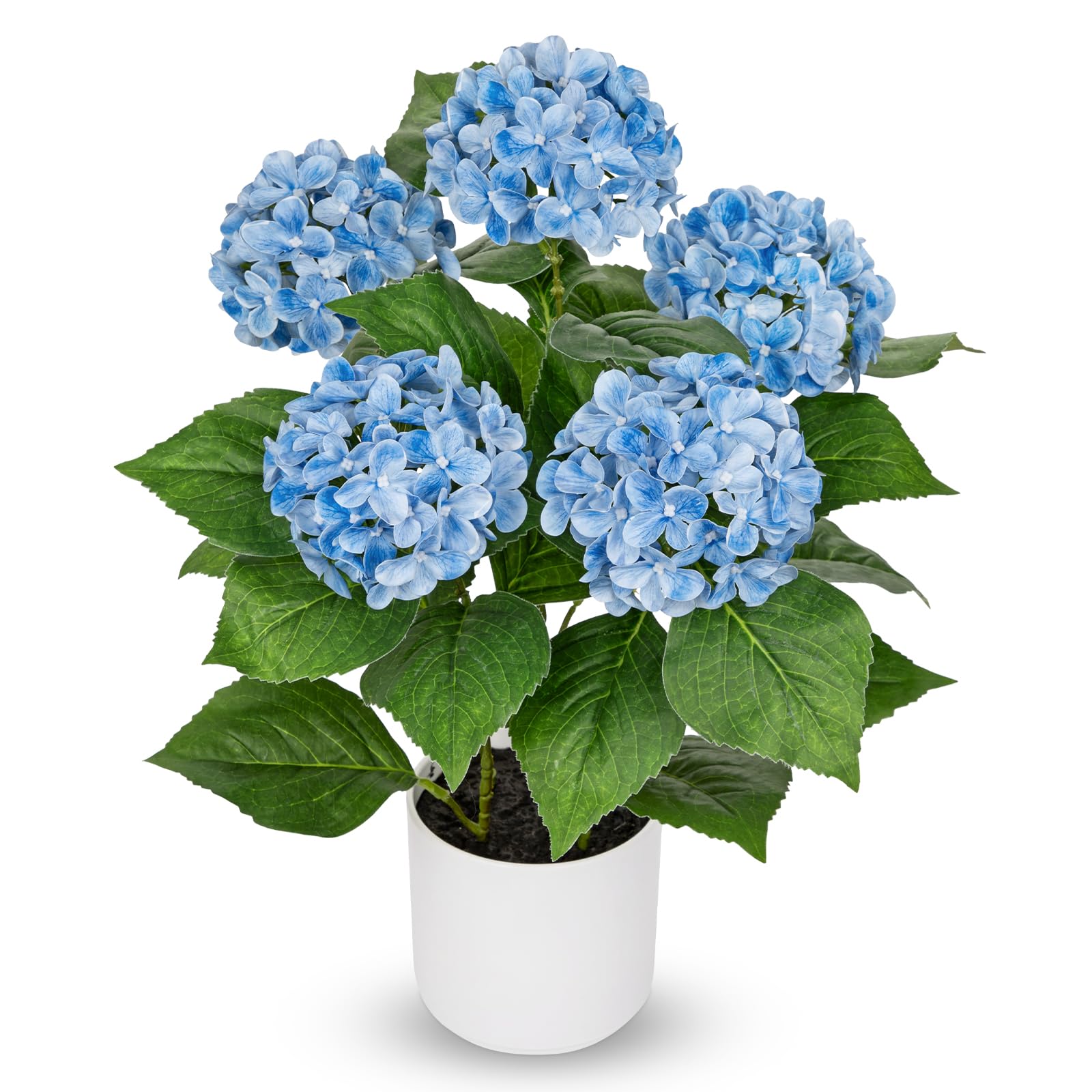 Briful Hydrangea Artificial Flowers in Pot - 19.6" Tall Faux Hydrangea Plants with 4.7" Flower Heads - Real Touch Hydrangeas Blue Artificial Flower for Living Room, Bathroom, Home Decoration