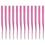 SWACC 12 Pcs Straight One Color Party Highlights Clip on in Hair Extensions Colored Hair Streak Synthetic Hairpieces (Neon Pink)