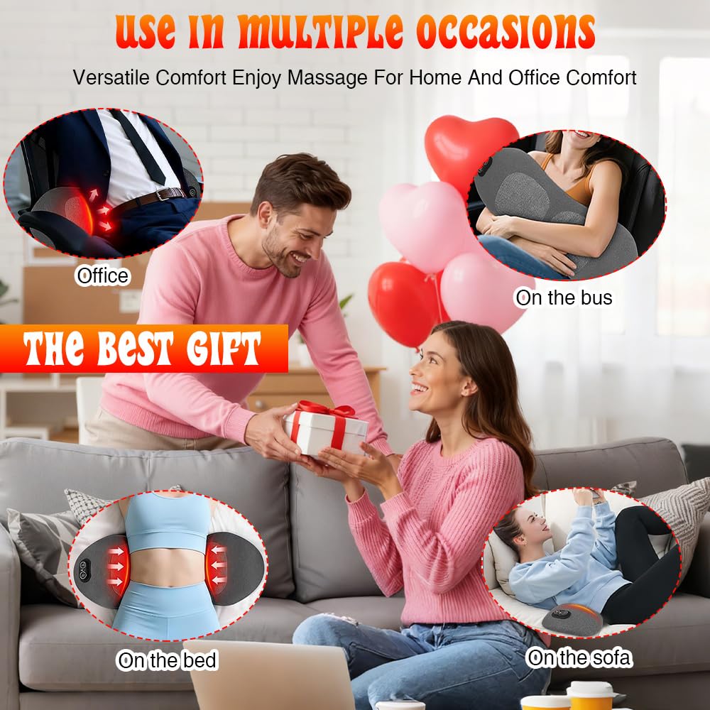 3 In 1 RüCkenmassagegeräT, Rückenmassagegeräte mit Wärme, Vibration & Dehnung, Ergonomische Rückenstütze, Rückenmassagegerät mit intelligentem Steuerschalter für Unteren Rücken, Nacken