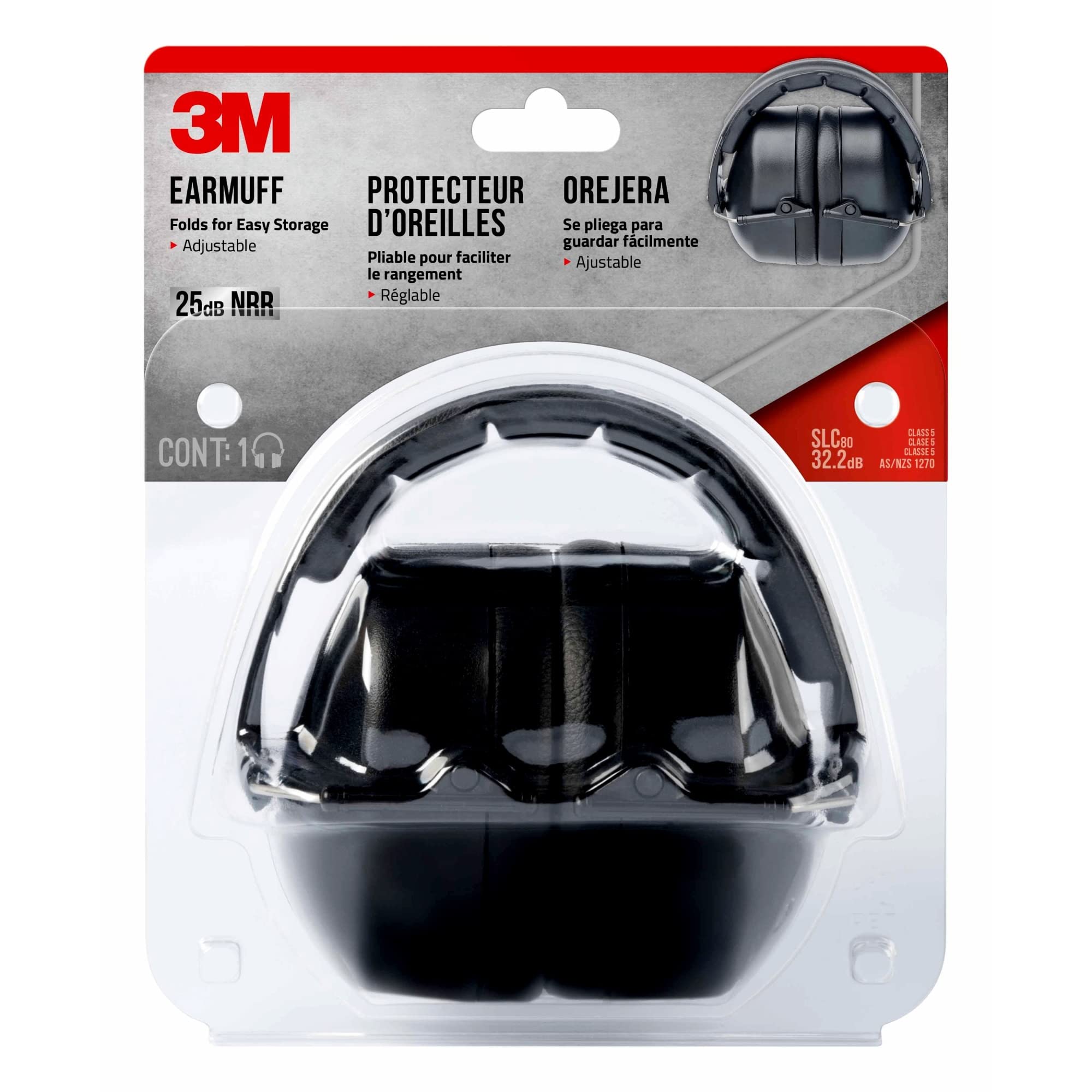 3M 90563-5DC - Orejeras plegables ajustables (25 dB), color negro