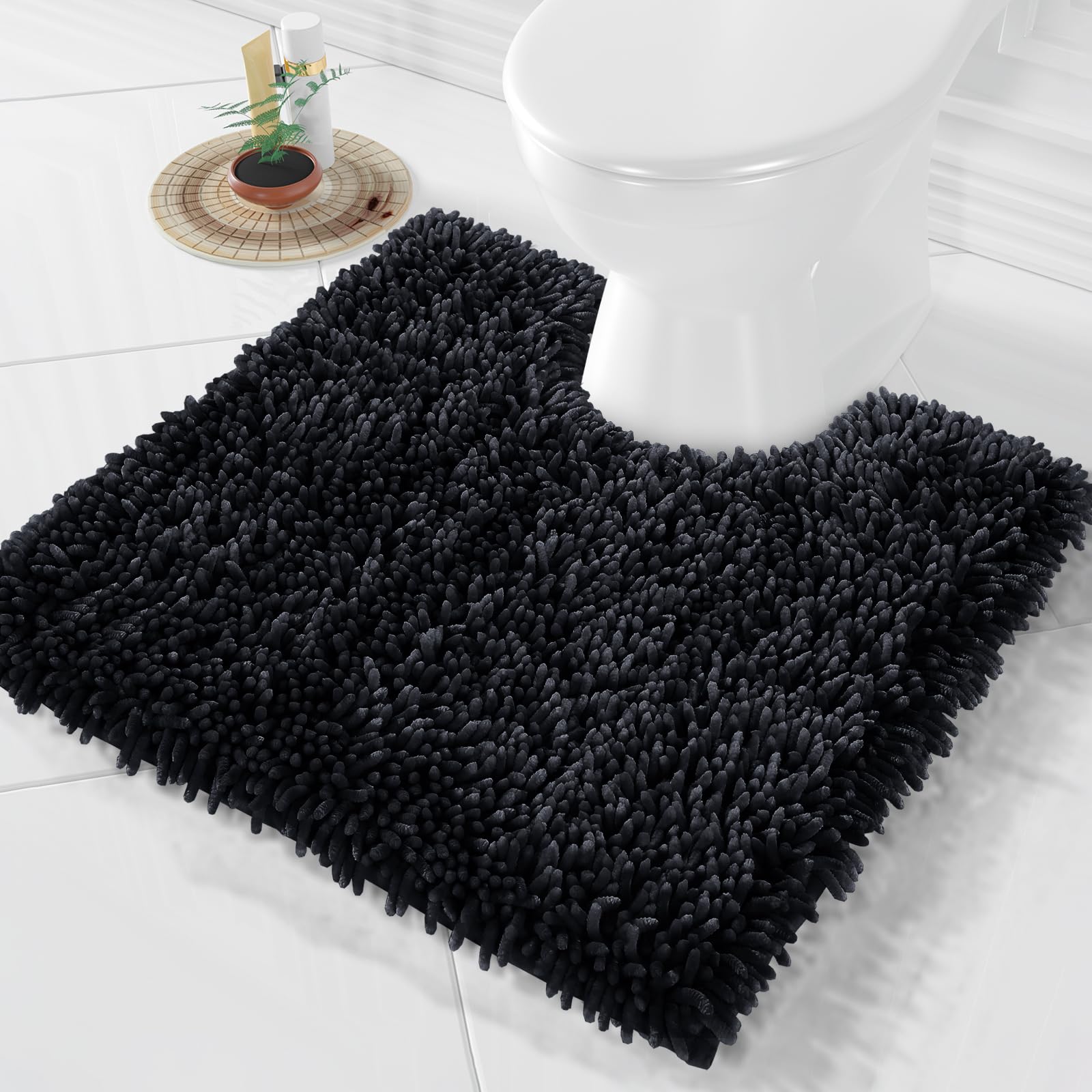 Yimobra Toilet Rugs U Shaped Washable, Extra Thick Soft Absorbent Chenille Contour Bathroom Rugs for Toilet 24x24 Inch, Quick Dry Non Slip Toilet Mat