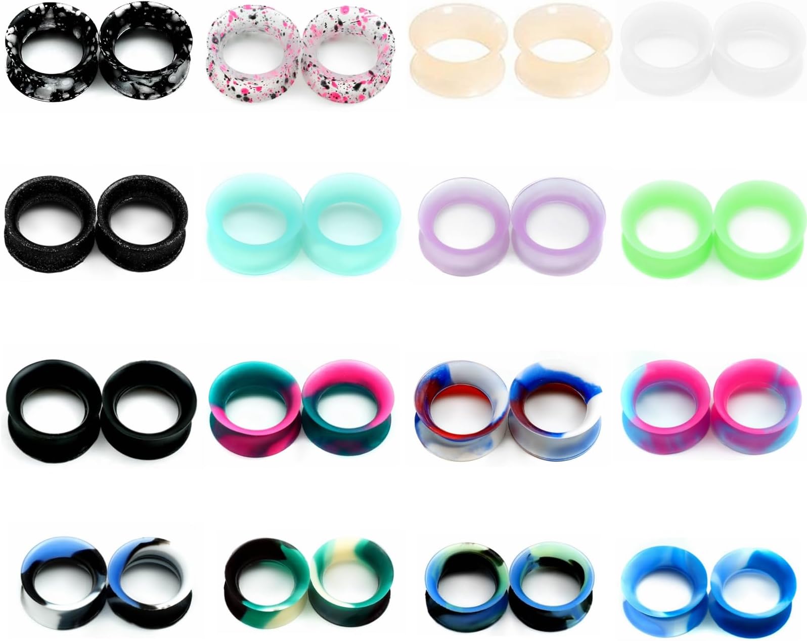Ear Tunnels Plugs Piercing Set : Double Flared Hollow Soft-Silicone Ear Tunnels and Plugs Ear Gauges Ear Expander Stretcher Body Piercing Jewelry 8g-1" Collection