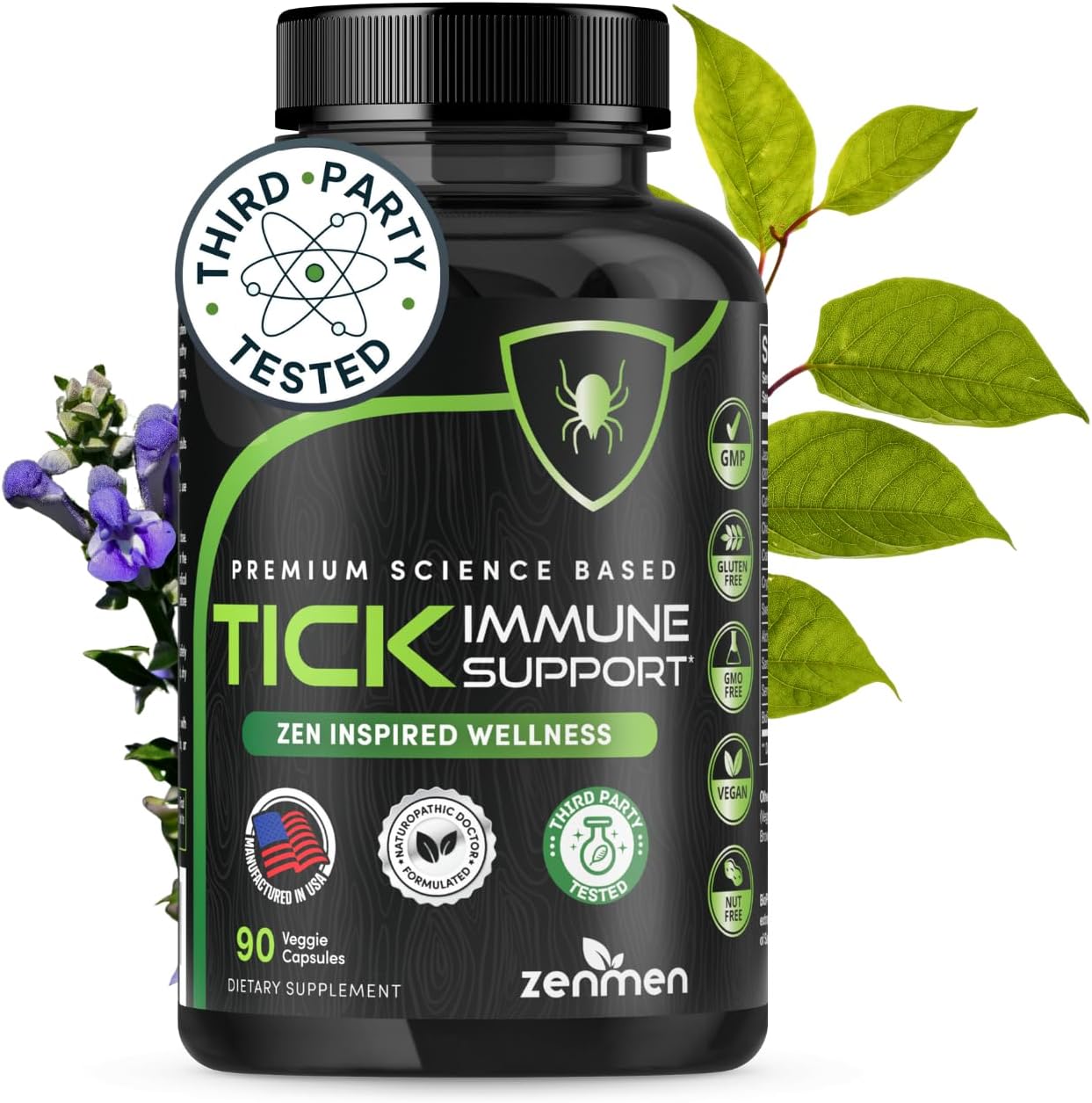 Zenmen Tick Immune Support Supplement - Improved Formula - Japanese Knotweed, Cat's Claw, Chinese Skullcap, Cryptolepis Sanguinolenta, Sweet Wormwood - 90 Vegan Capsules, Made in The USA