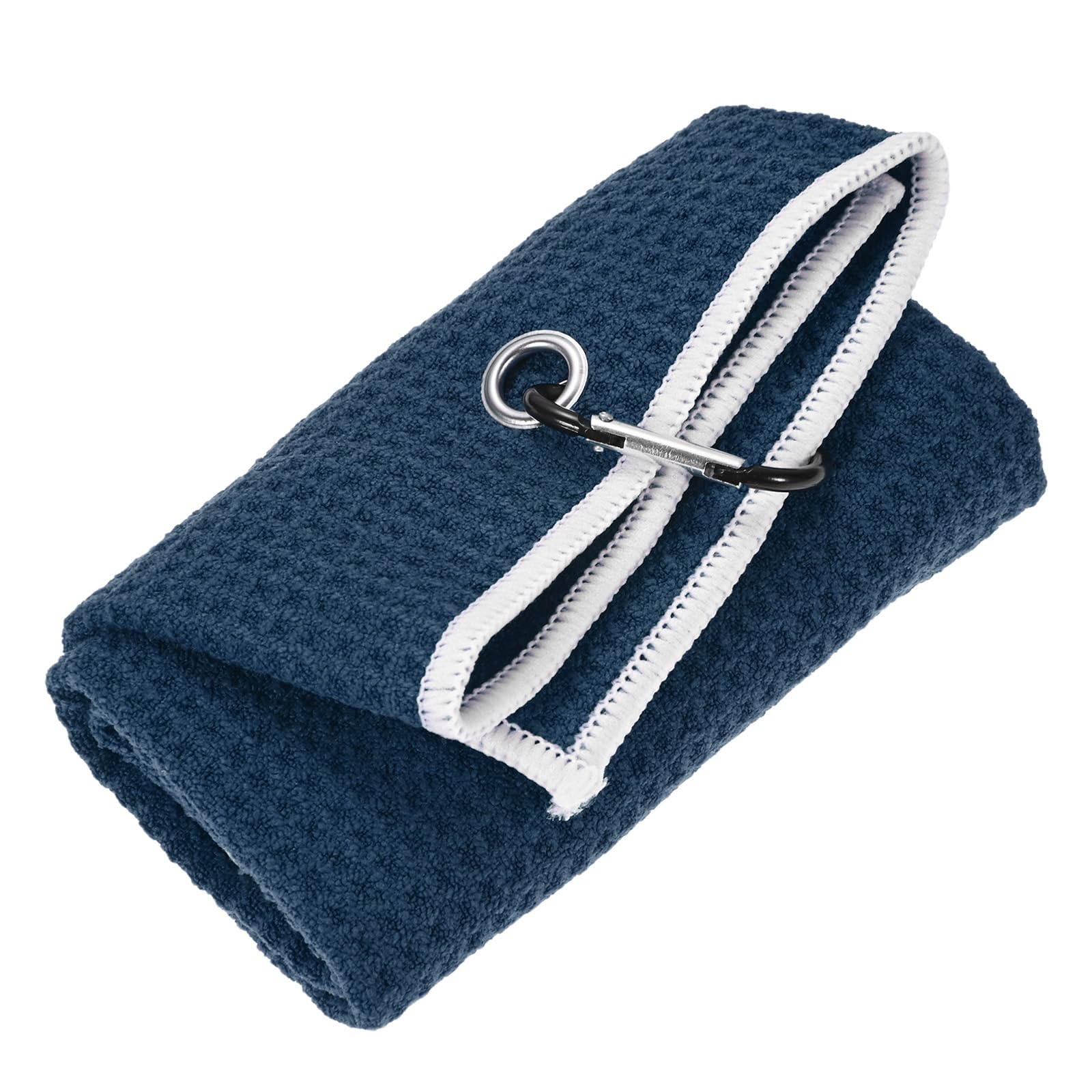 TIXIPEM 16 in x 16 in Golf Towel - Tri-Fold Microfiber Waffle Pattern Golf Towel Portable Strong Water Absorption with Lock Clip Use for Cleaning Ball & Ball Club & Bag - [Navy Blue]