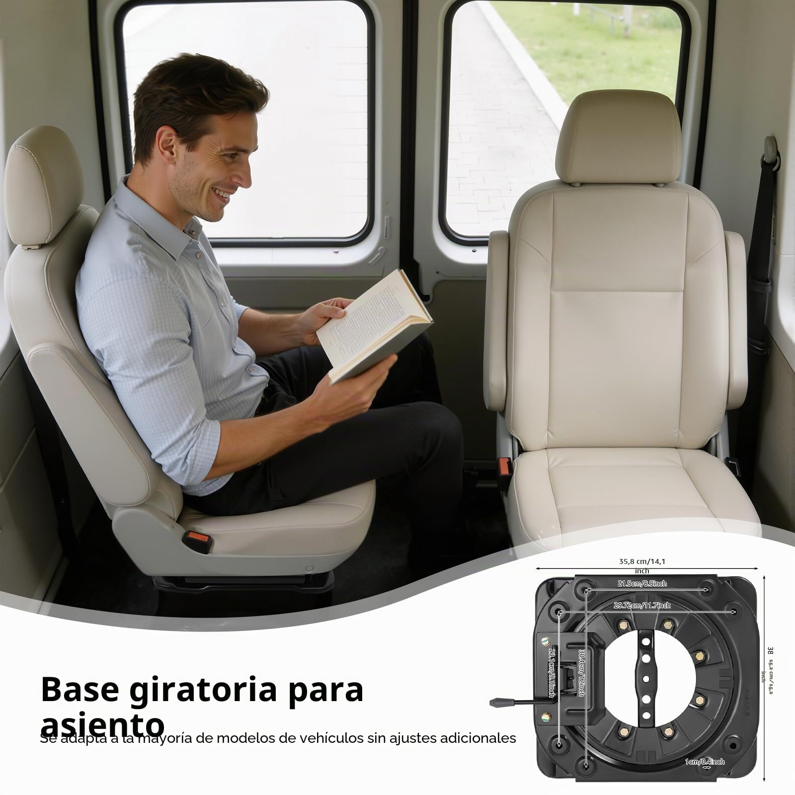 Asiento Giratorio de Chapa de Acero, Base Giratoria Para Lado del Copiloto/Conductor, Giratorio 360° Base Giratoria Universal para Furgonetas, Autocaravanas