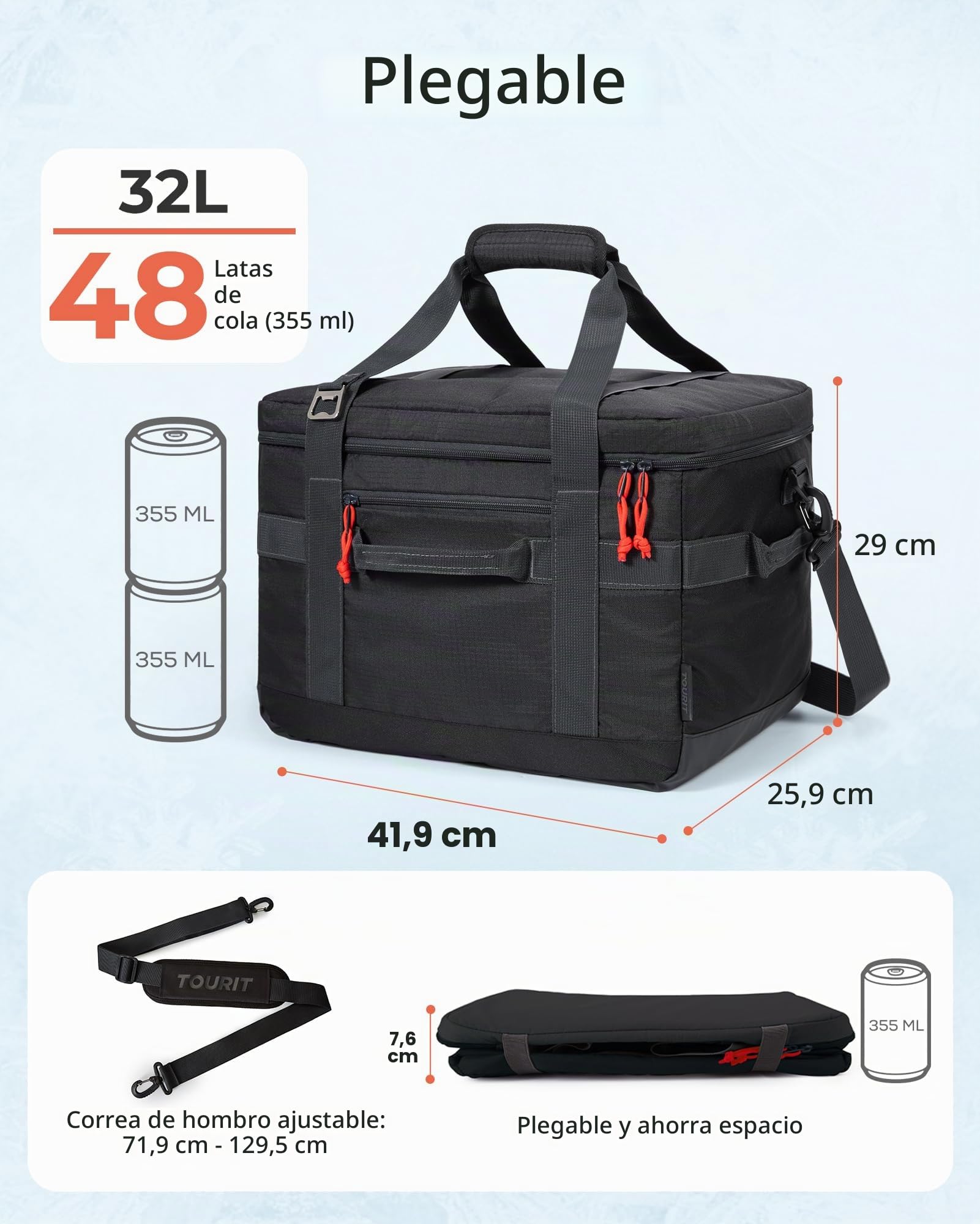 TOURIT Bolsa Enfriadora de 48 Latas,Aislada,Suave,Grande,Plegable,32L,para Picnic,Playa,Trabajo,Viaje