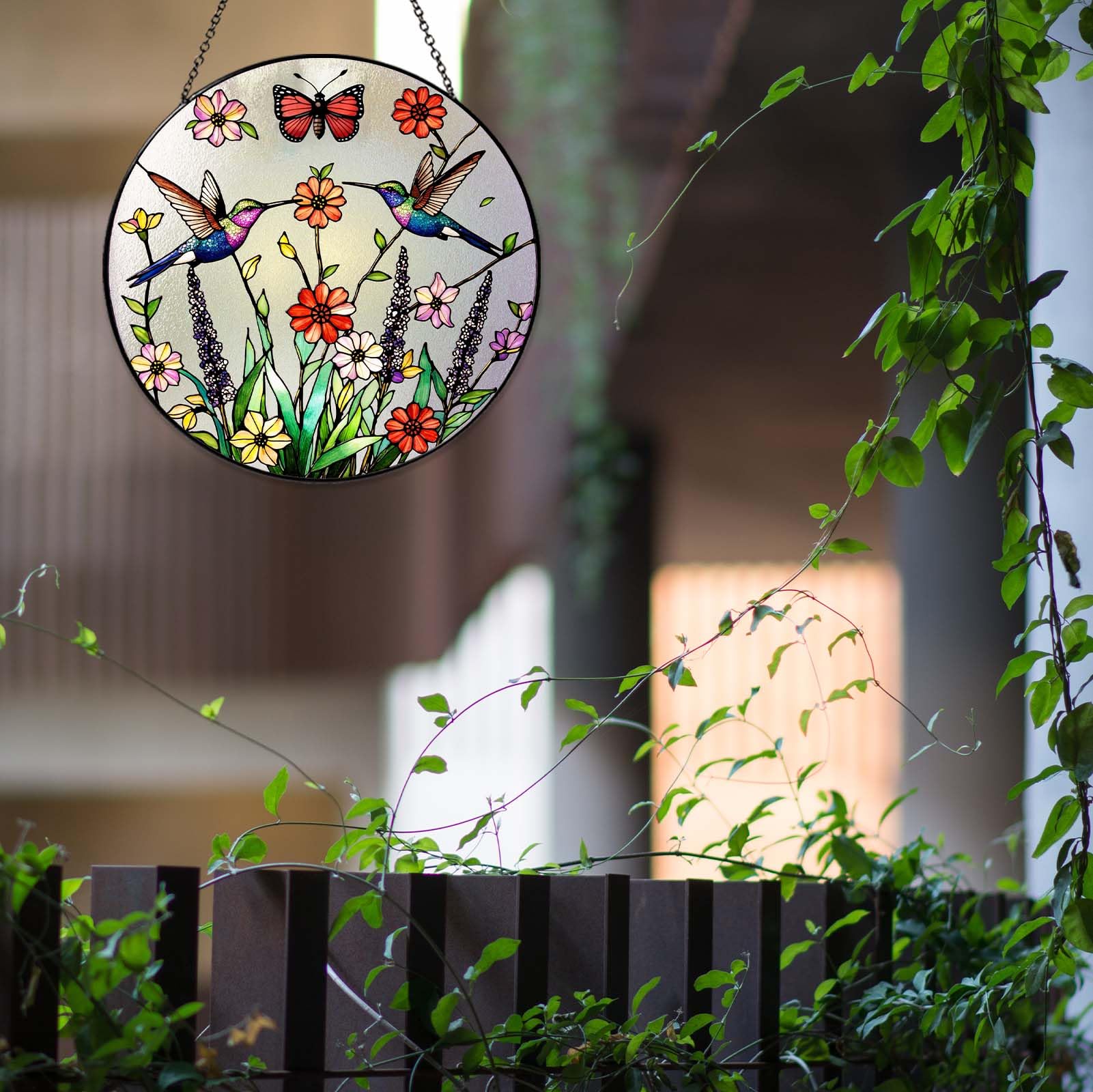 Kolibry i kwiaty witrażowe łapacz słońca wiszący witrażowy na okno prezenty dla kobiet Boże Narodzenie Dzień Matki walentynki dekoracje świąteczne 19,8 cm dekoracje do domu