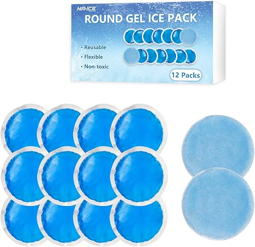 MR.ICE Paquetes de hielo pequeños redondos para lesiones, compresas de gel frío reutilizables y suaves para niños - 12 mini paquetes de hielo para