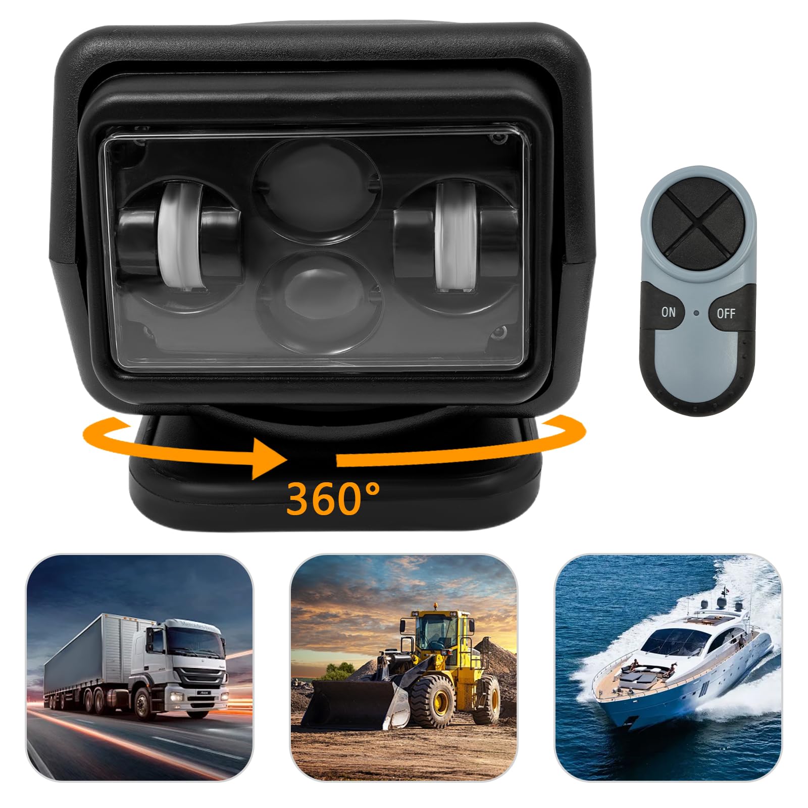 Faro da lavoro a LED con telecomando 60W 8000LM – IP67 Luce da lavoro impermeabile con base magnetica per fuoristrada, camion, imbarcazioni, campeggio – Girevole a 360°, telecomando incluso (Nero)