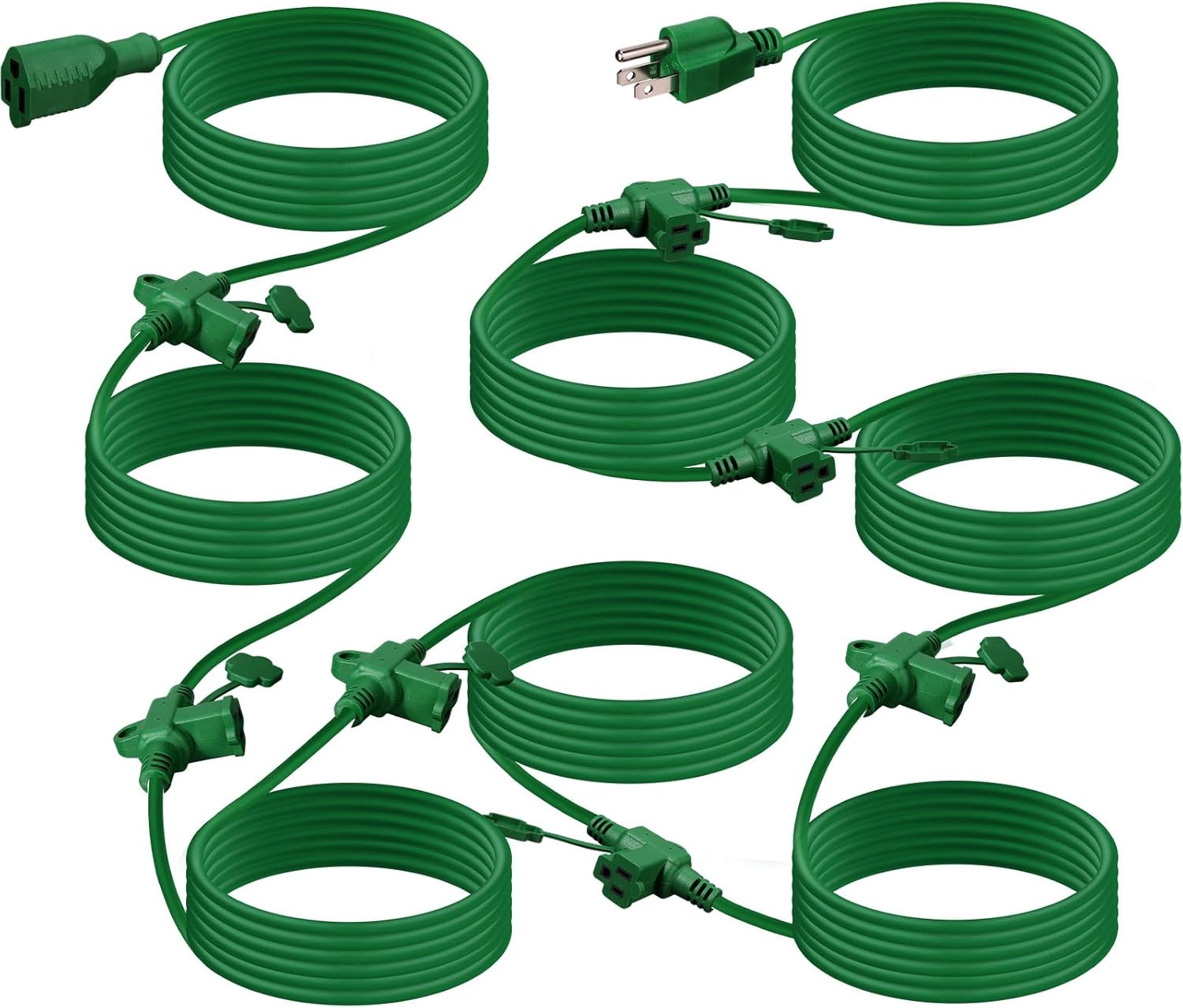 Copkim 2 Pcs 132 ft Outdoor Extension Cord, Evenly Spaced 8 Outlets Plugs with