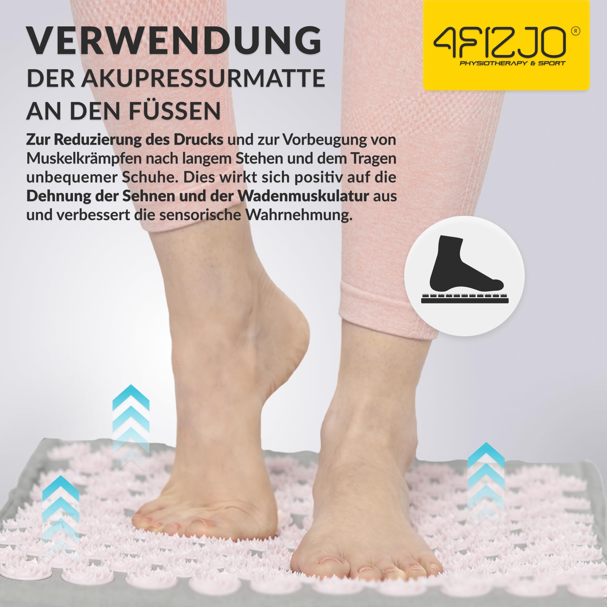 4FIZJO Akupressurmatte & Kissen ECO XL, 110x42x2 cm, mit Tragetasche, Umweltfreundliche Materialien, 9750 Stacheln, Massagematte für bessere Durchblutung, Muskeln Entspannung, Farbe: Grau und Rosa
