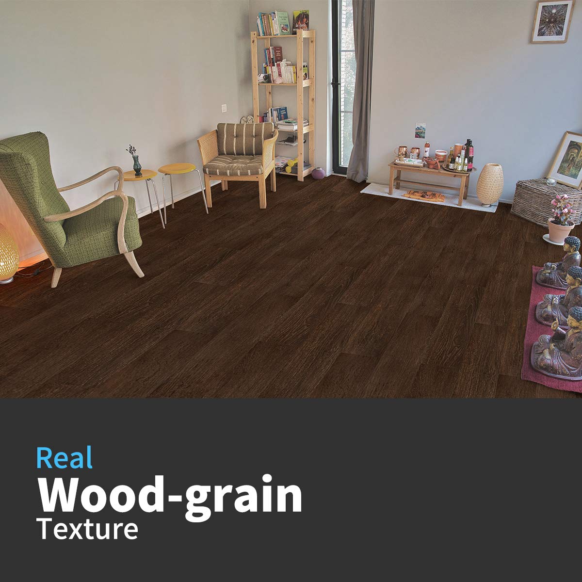 (Similarly)Art3d Peel and Stick Floor Tile Vinyl Wood Plank 54 Sq.Ft, Brown Stone, Rigid Surface Hard Core Easy DIY Self-Adhesive Flooring