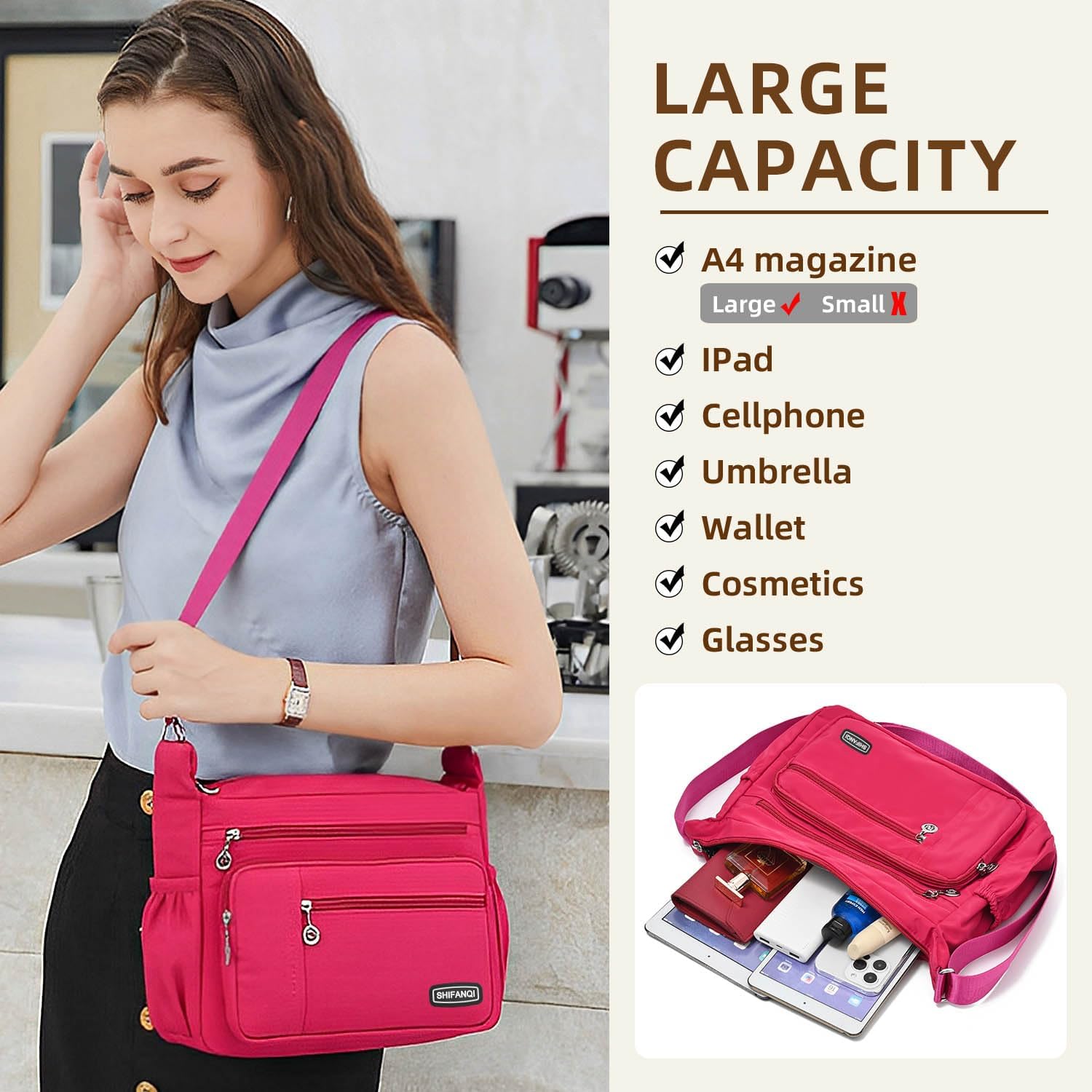 Crossbody Bag for Women,Multi Pockets Cross Body Purses for Women, Ladies Shoulder Bag, Travel Purses and Handbags