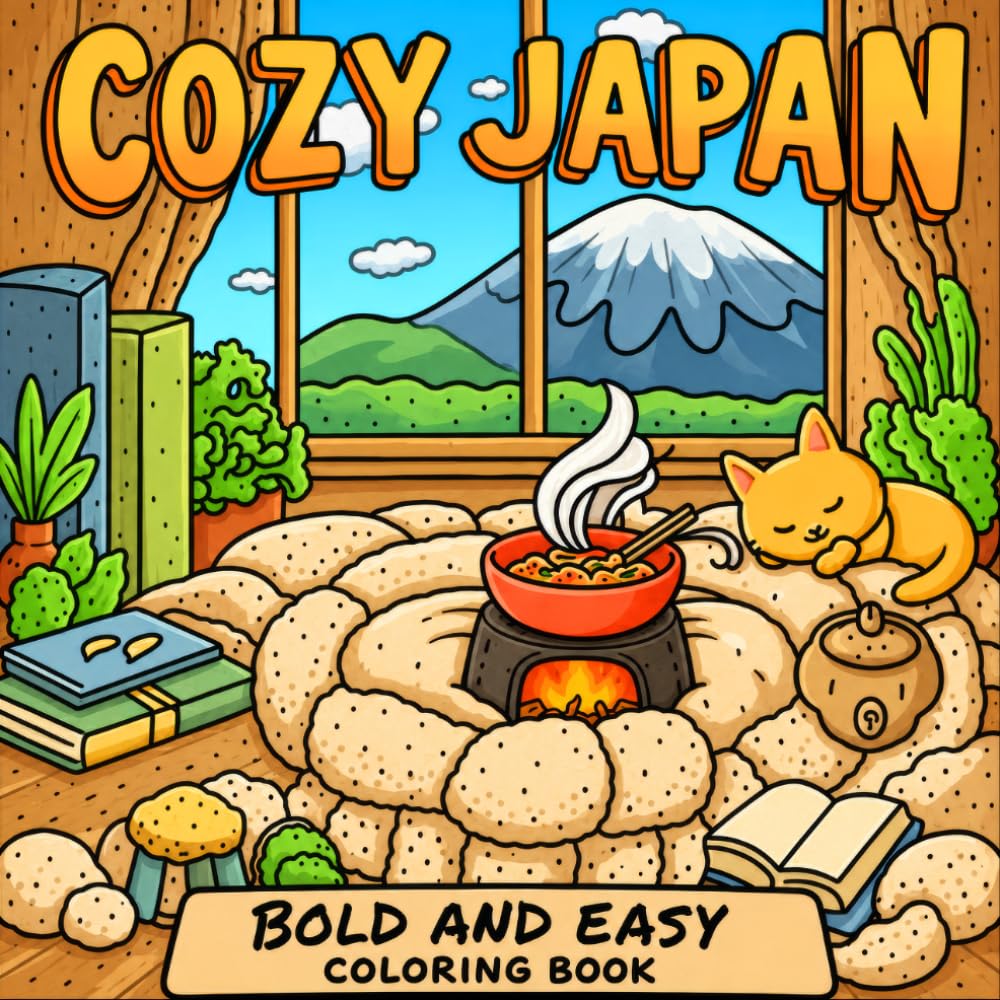 Cozy Japan Bold and Easy Coloring Book: Comfy Japanese Aesthetic Designs Featuring Kawaii Art, Traditional Moments, Peaceful Scenes & more.